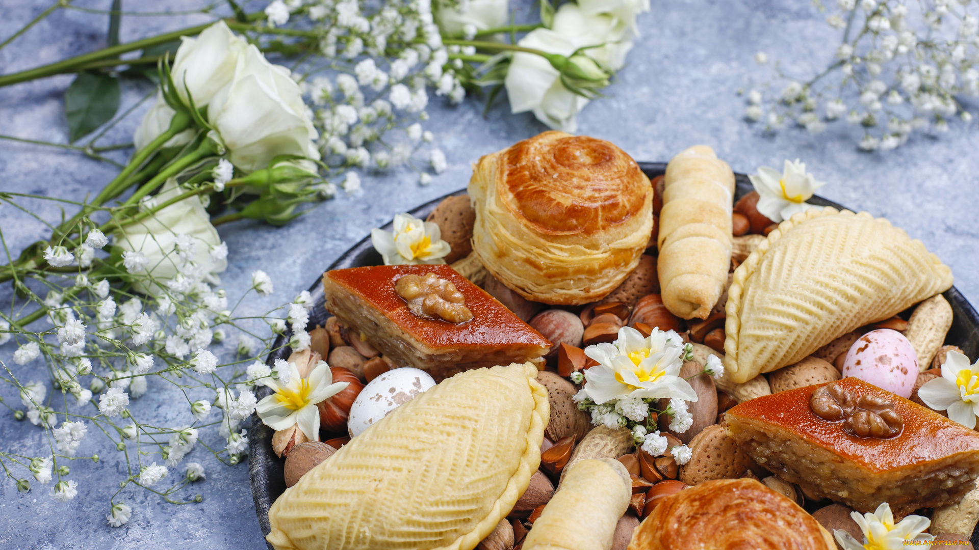 еда, разное, цветы, розы, выпечка, восточные, сладости