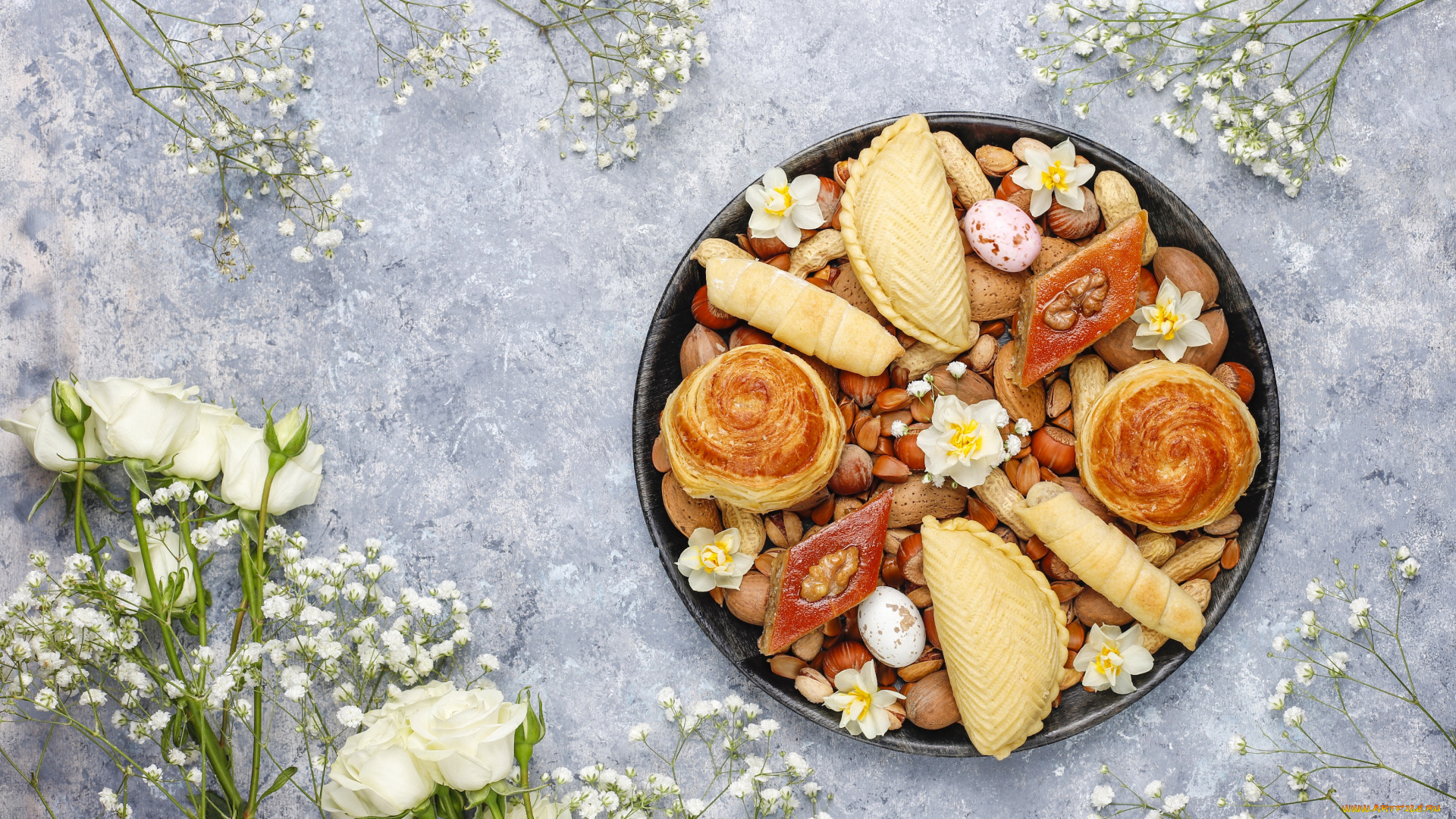 еда, разное, цветы, розы, выпечка, восточные, сладости