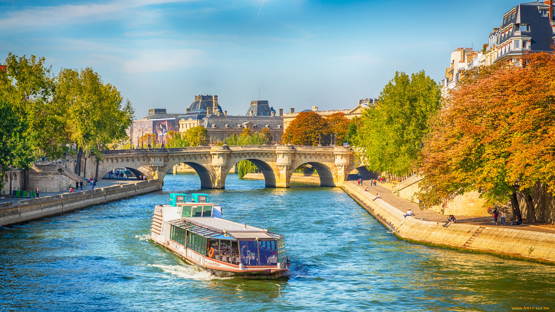 города, париж, , франция, мост, река