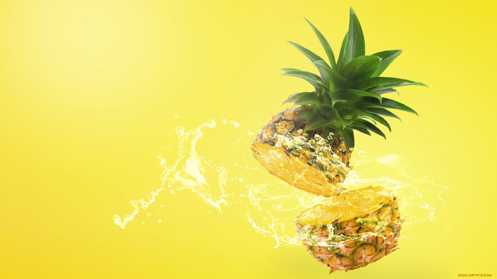 векторная, графика, еда, , food, брызги, желтый, фон, всплеск, воды, ананас