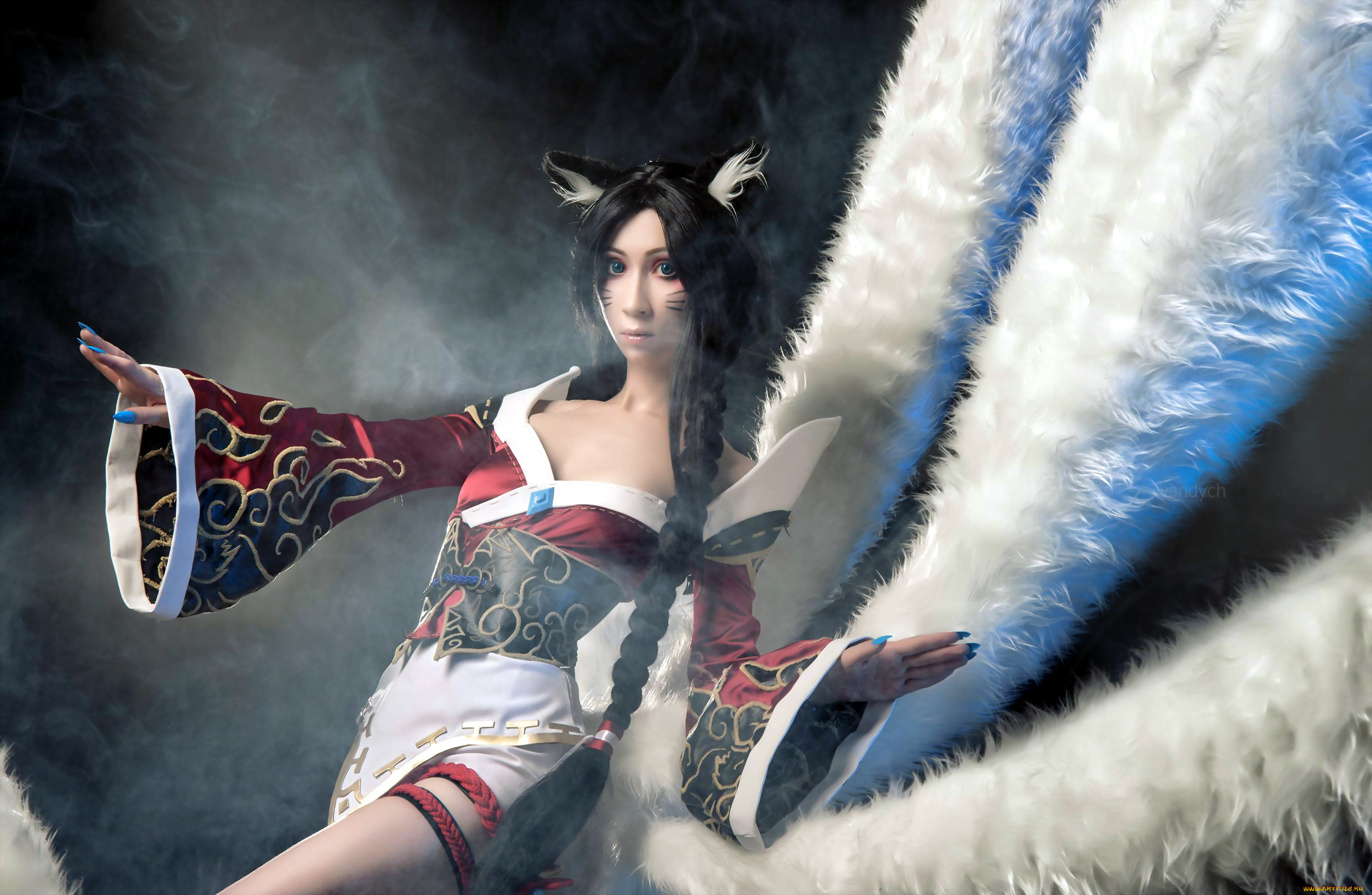 девушки, -, креатив, , косплей, ahri, league, of, legends, cosplay, vandych, хвосты, дым