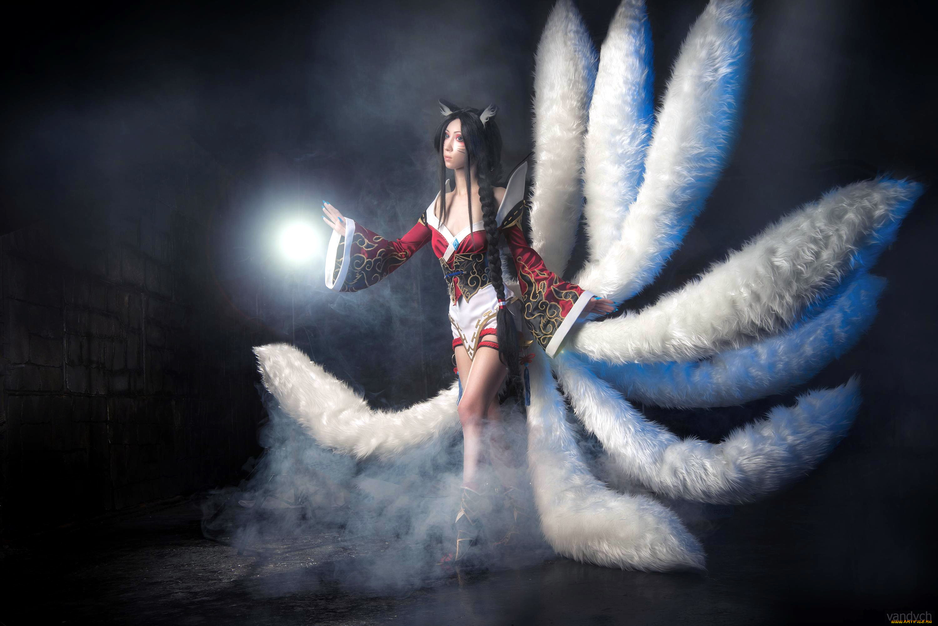 девушки, -, креатив, , косплей, ahri, league, of, legends, cosplay, vandych, хвосты, дым