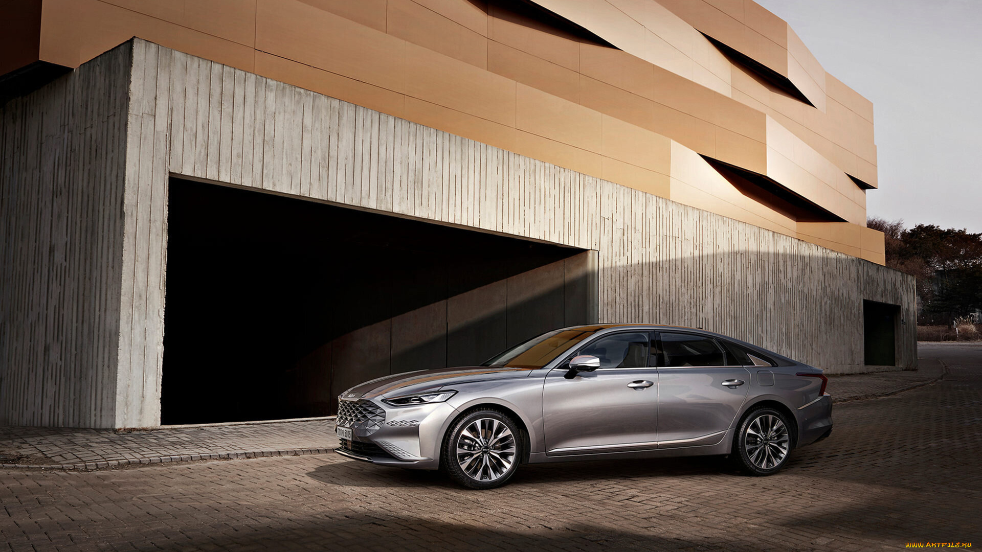 автомобили, kia, k8, 2022, экстерьер, вид, спереди, роскошный, седан, новый, серебристый, корейские