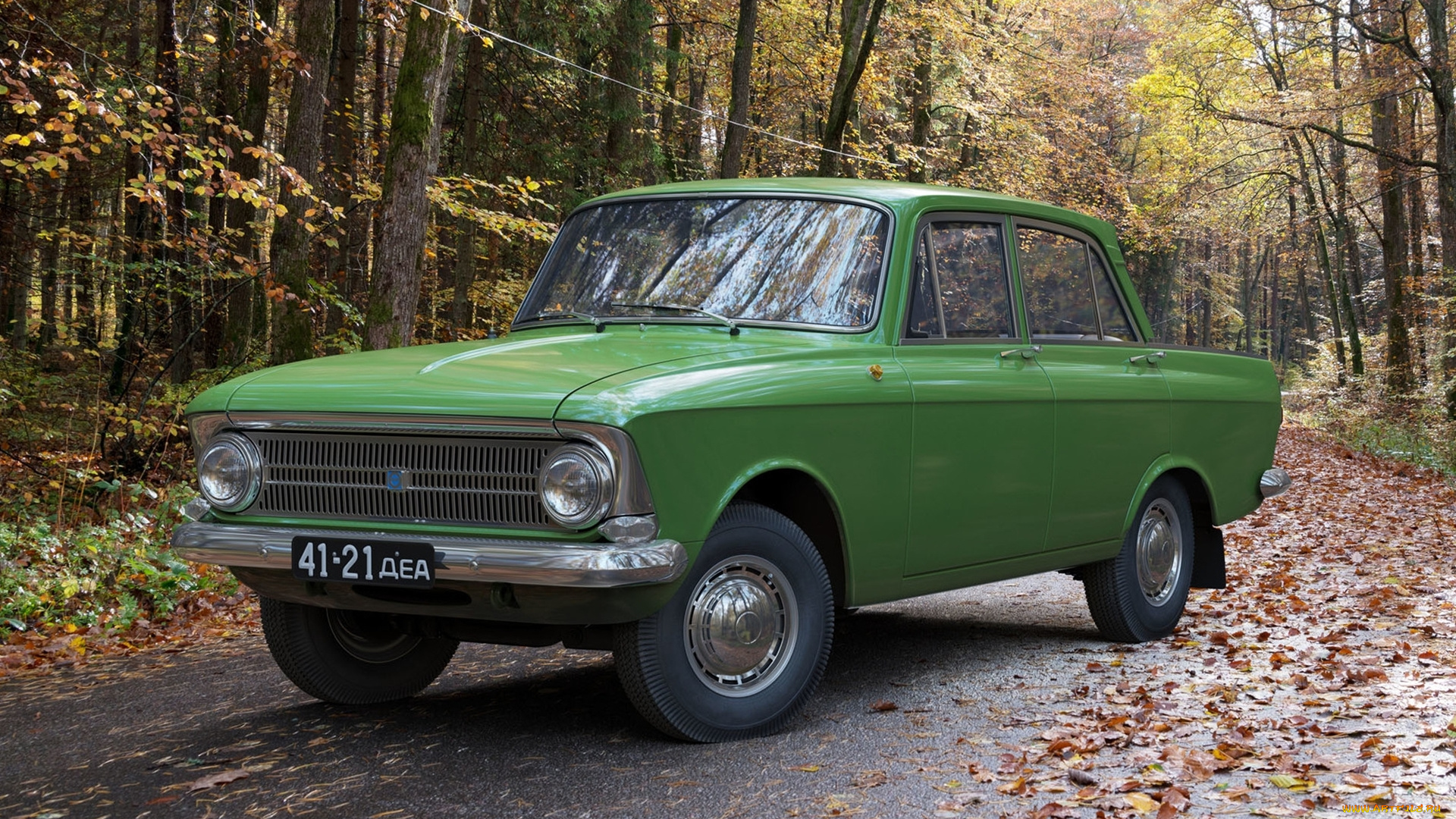 автомобили, москвич, иж, автомобиль, зелёный, лес, дорога