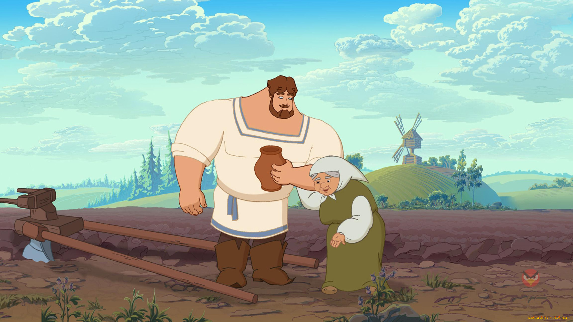 мультфильмы, илья, муромец, и, соловей, разбойник, илья, муромец, мама, богатырь, кувшин, поле