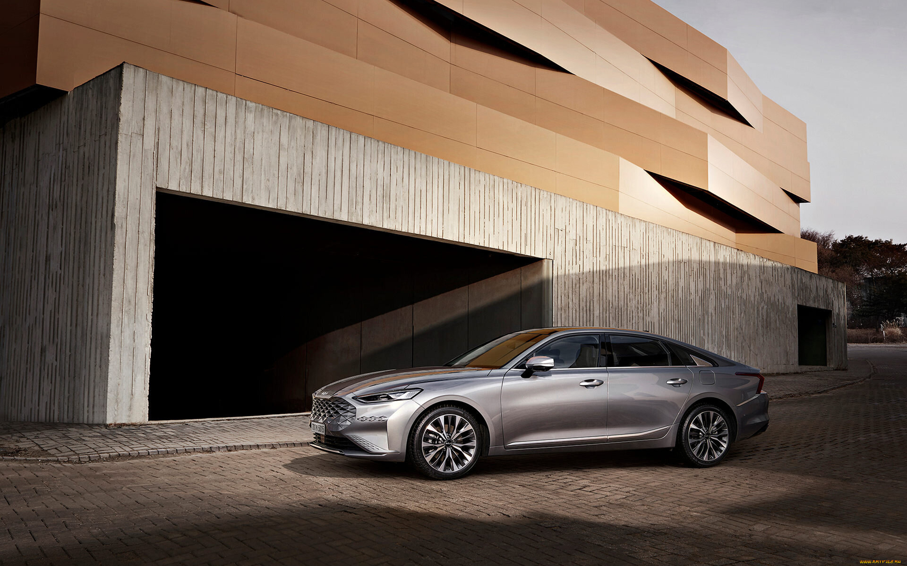 автомобили, kia, k8, 2022, экстерьер, вид, спереди, роскошный, седан, новый, серебристый, корейские