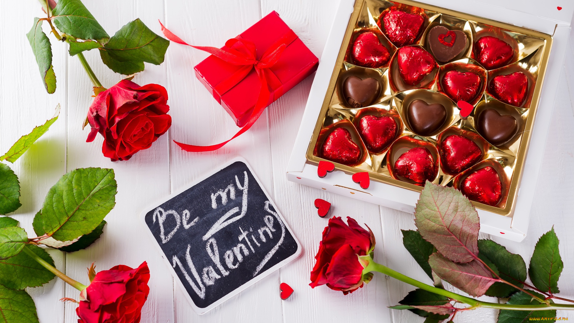 праздничные, день, святого, валентина, , сердечки, , любовь, розы, коробка, конфеты, подарок