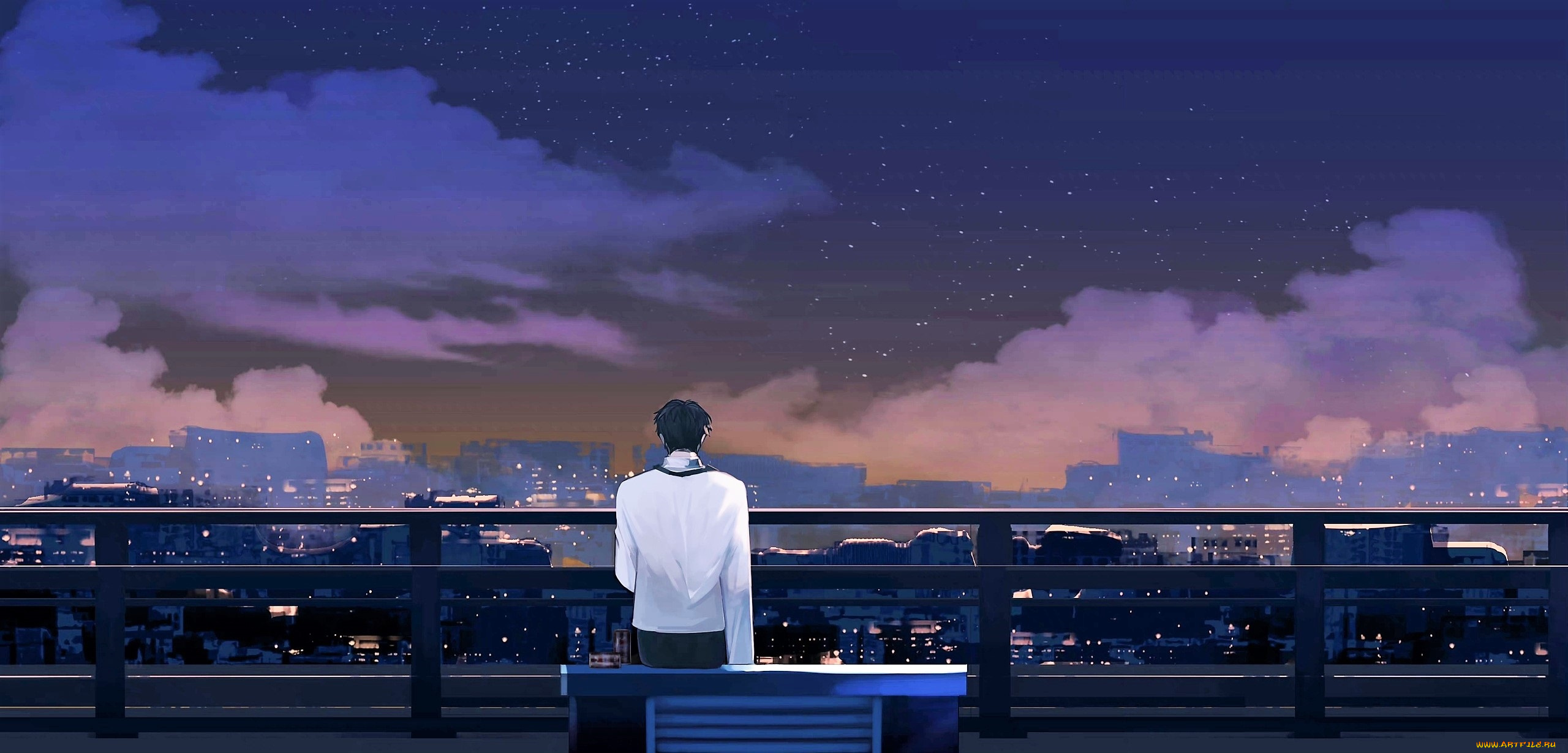 рисованное, кино, , мультфильмы, гу, вэй, крыша, ночь, панорама, город