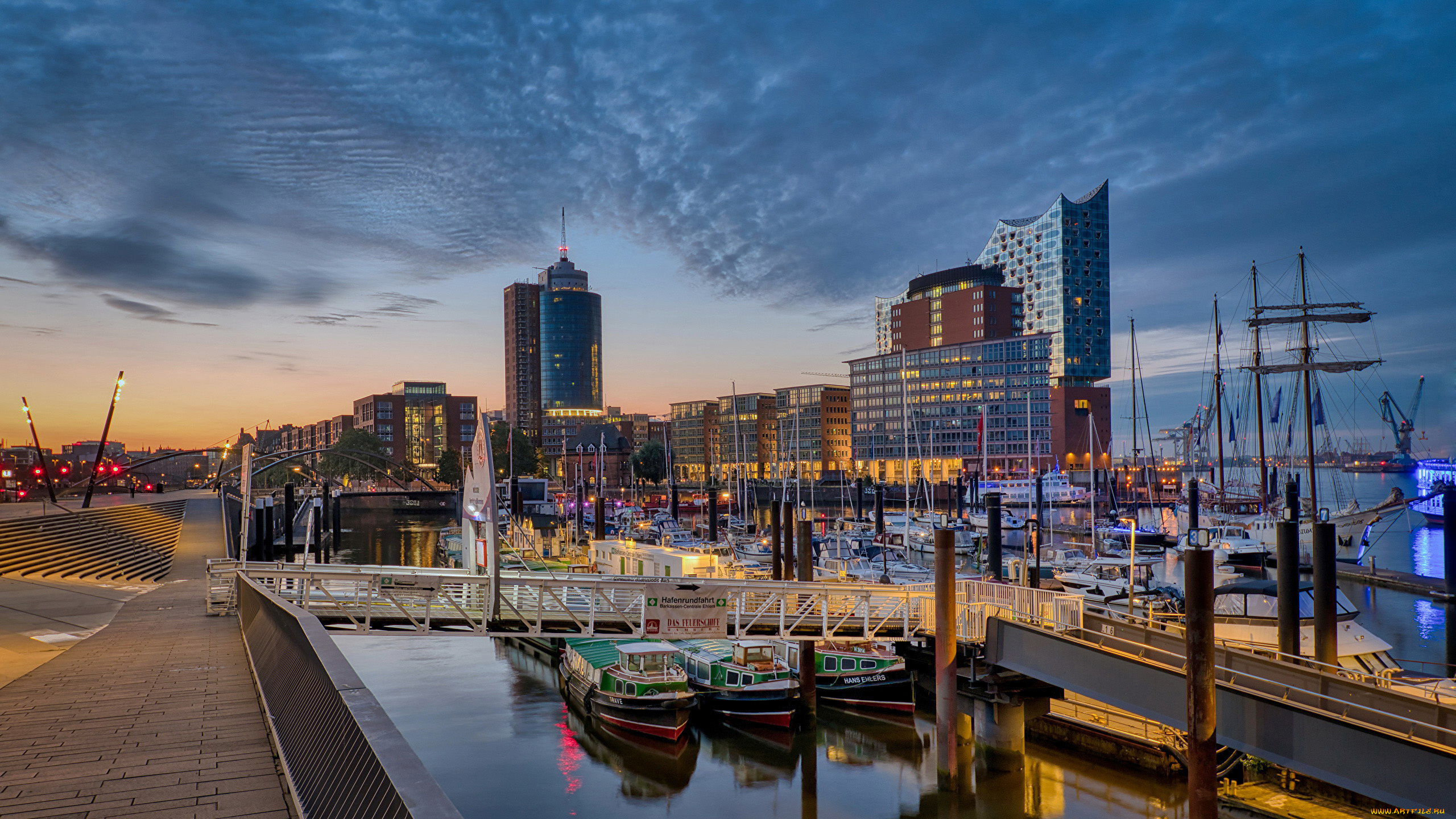 города, гамбург, , германия, набережная, пристань