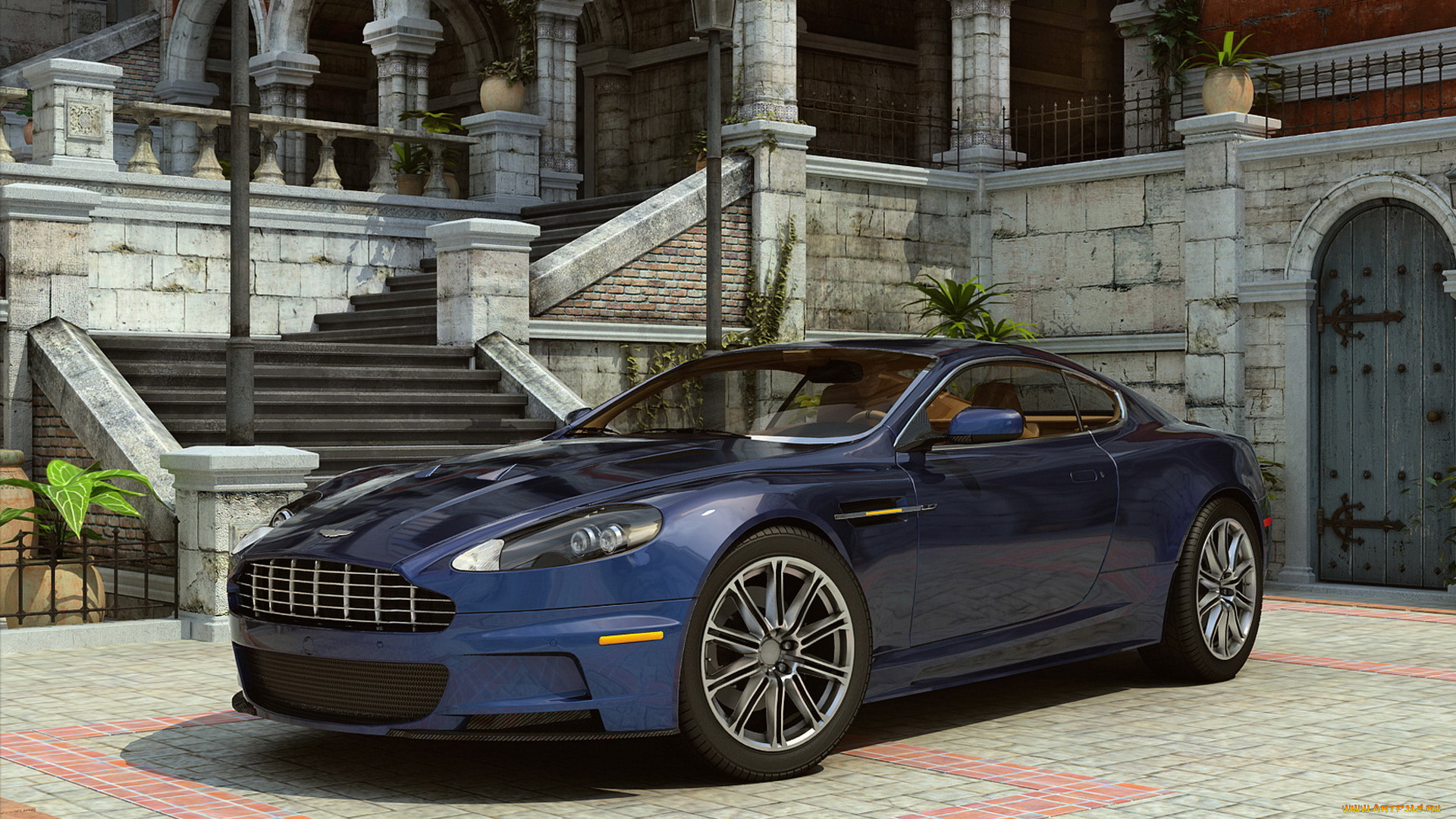 aston, martin, dbs, автомобили, aston, martin, синий, особняк