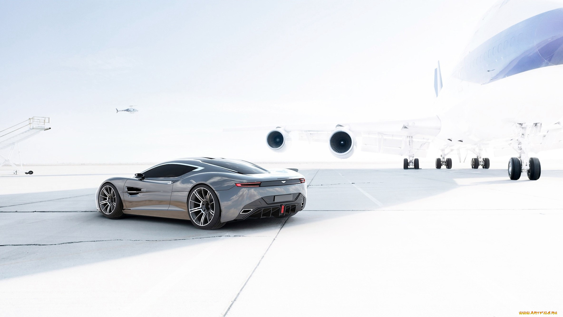 автомобили, 3д, серебристый, самолет