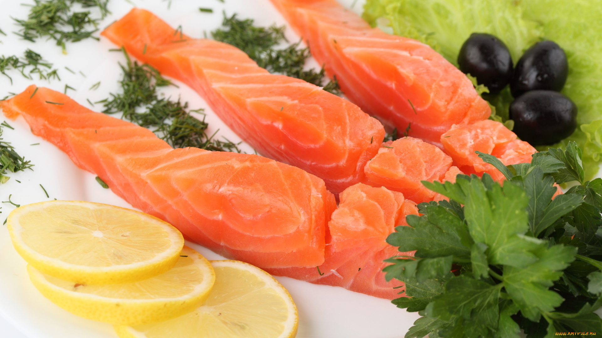 еда, рыба, , морепродукты, , суши, , роллы, свежая, форель, лимон, маслины, укроп