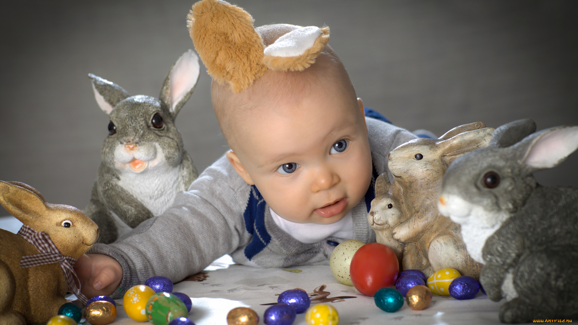 разное, дети, ребенок, кролики, яйца