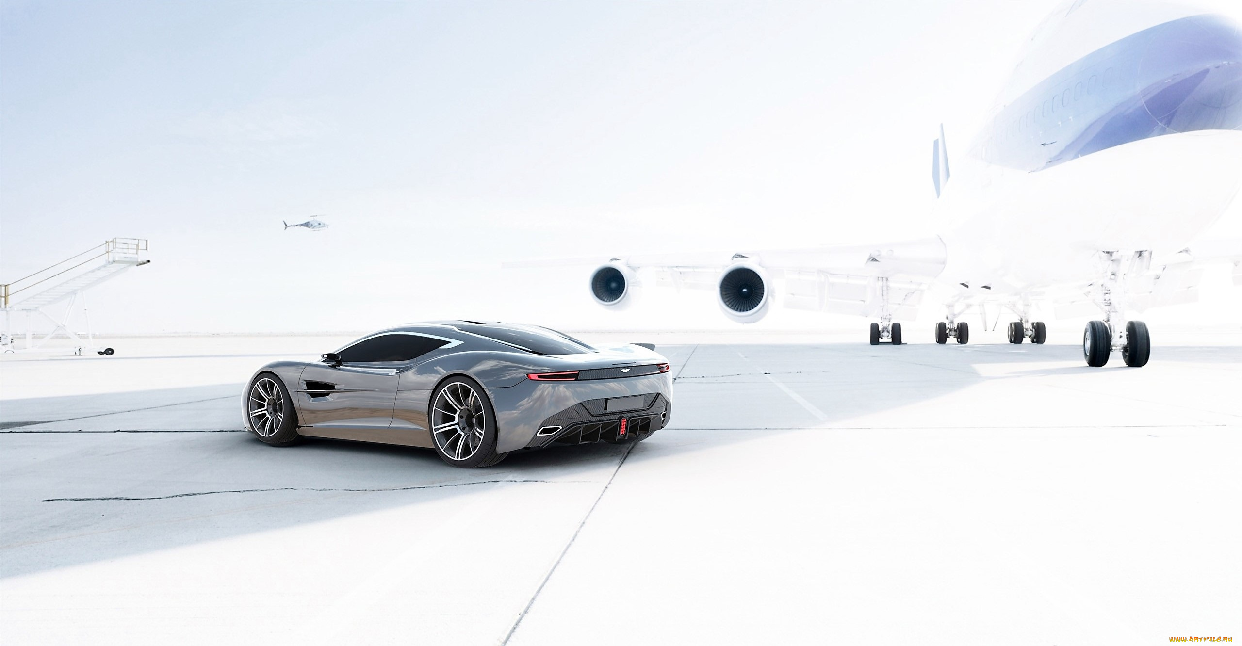 автомобили, 3д, серебристый, самолет