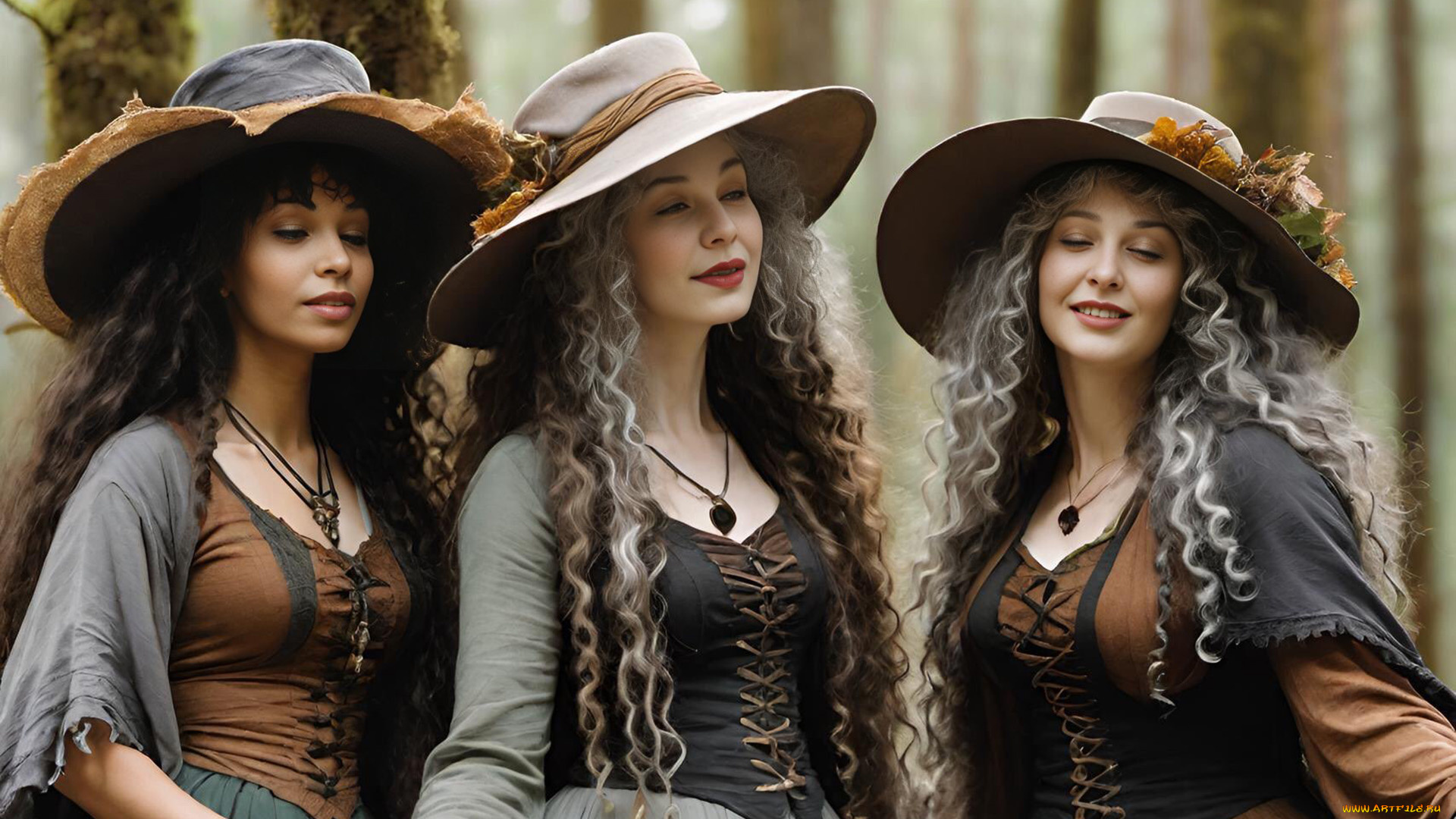 3д, графика, люди, , people, нейросети, графика, нейроарт, ai, art, нейронные, сети, рисунки, нейро, искусство, нейрографика, graphics, neuroart, neural, networks, drawings, neuro, neurography, три, девушки, шляпа, кудри