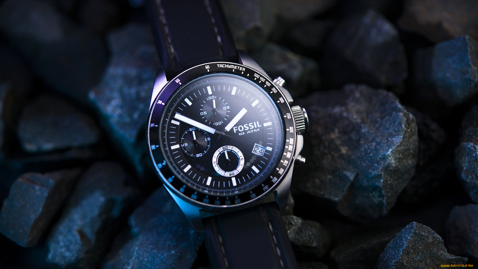 бренды, -, другое, наручныe, часы, fossil, камни, синий, стиль, мужские, влагозащитные, япония