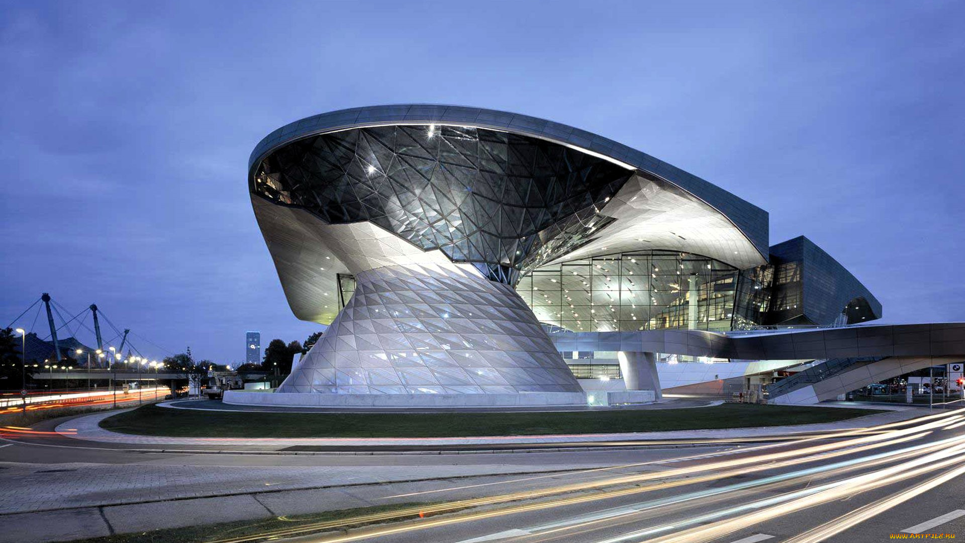 города, мюнхен, , германия, здание, огни, дороги