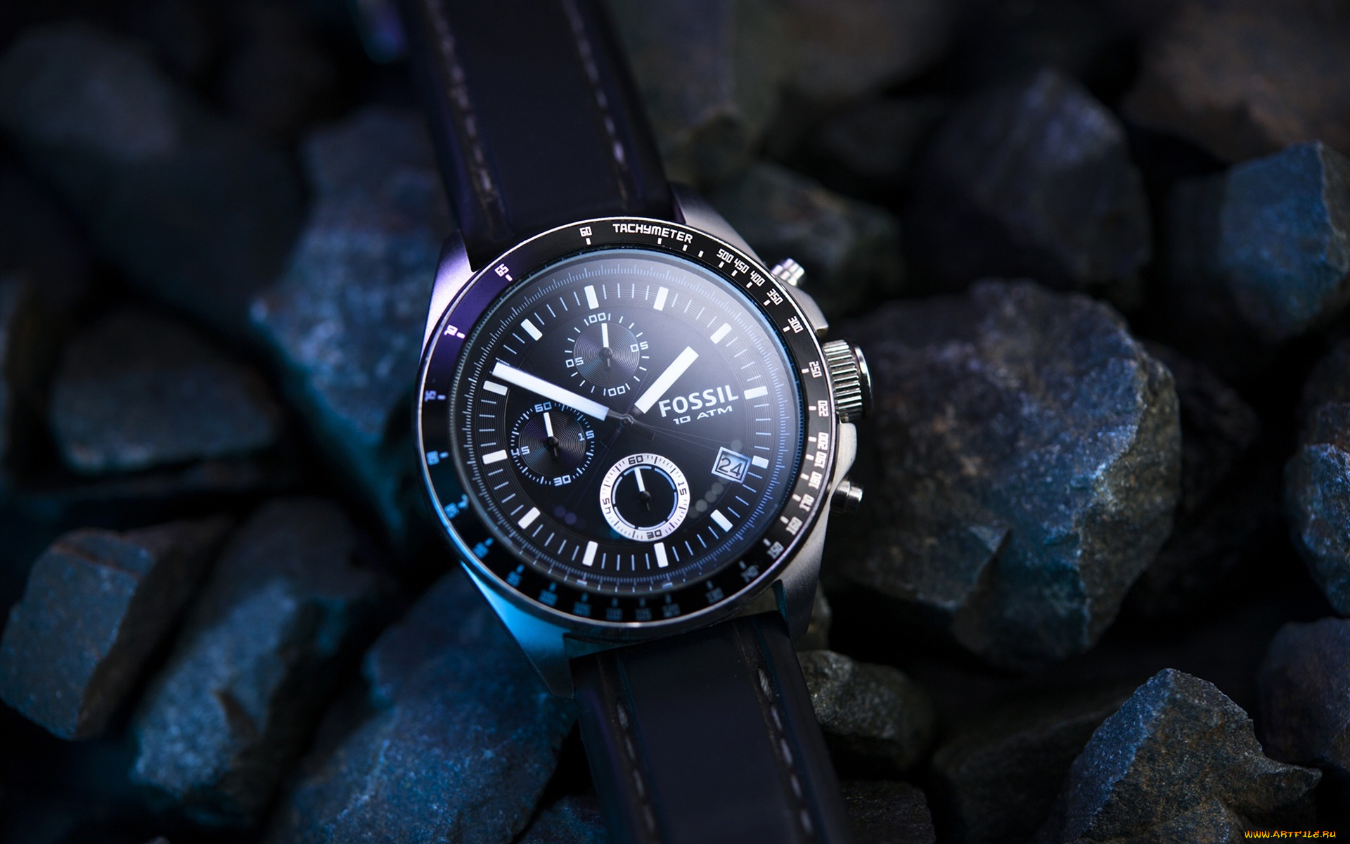 бренды, -, другое, наручныe, часы, fossil, камни, синий, стиль, мужские, влагозащитные, япония