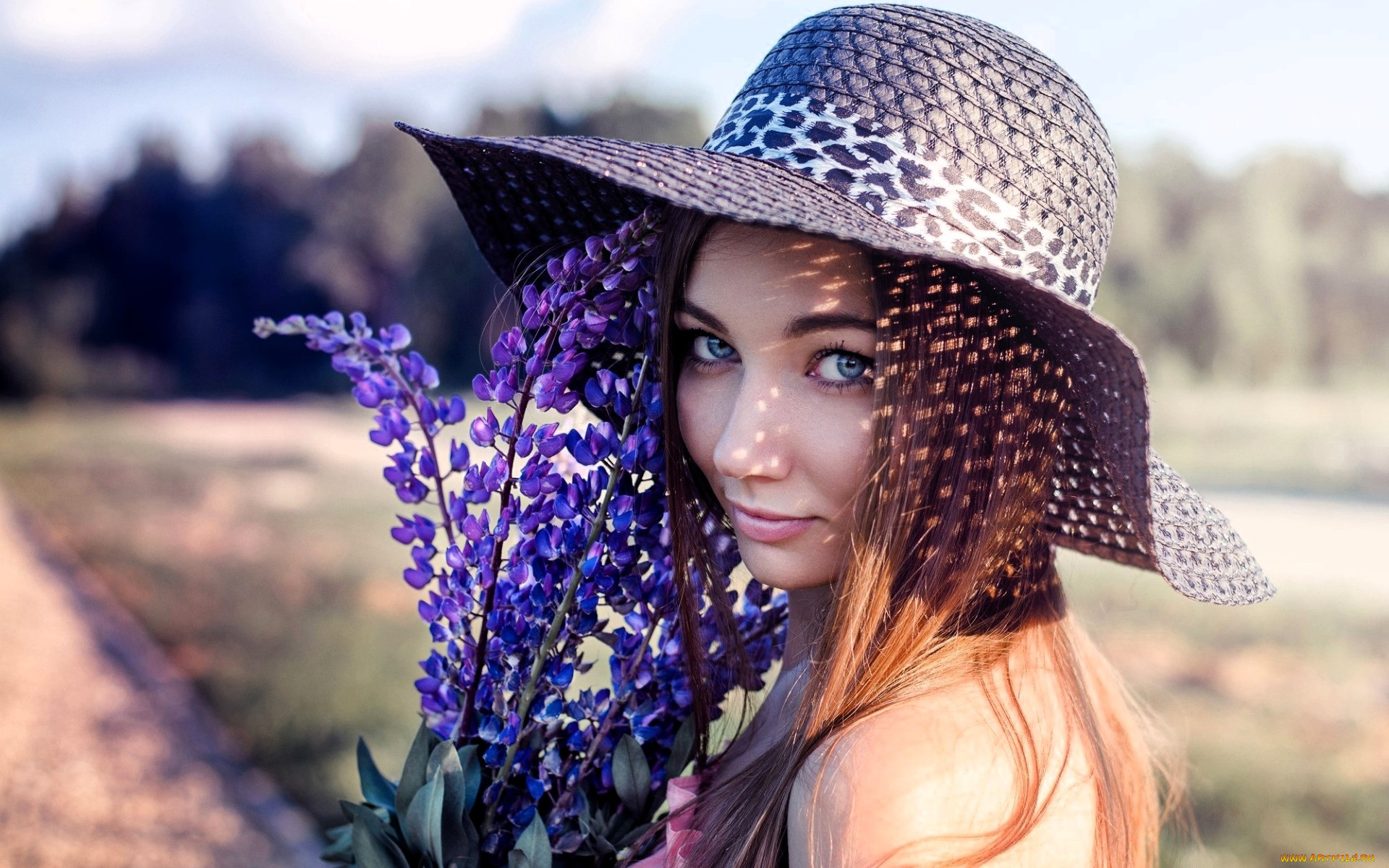 девушки, -, лица, , портреты, лицо, шляпа, цветы