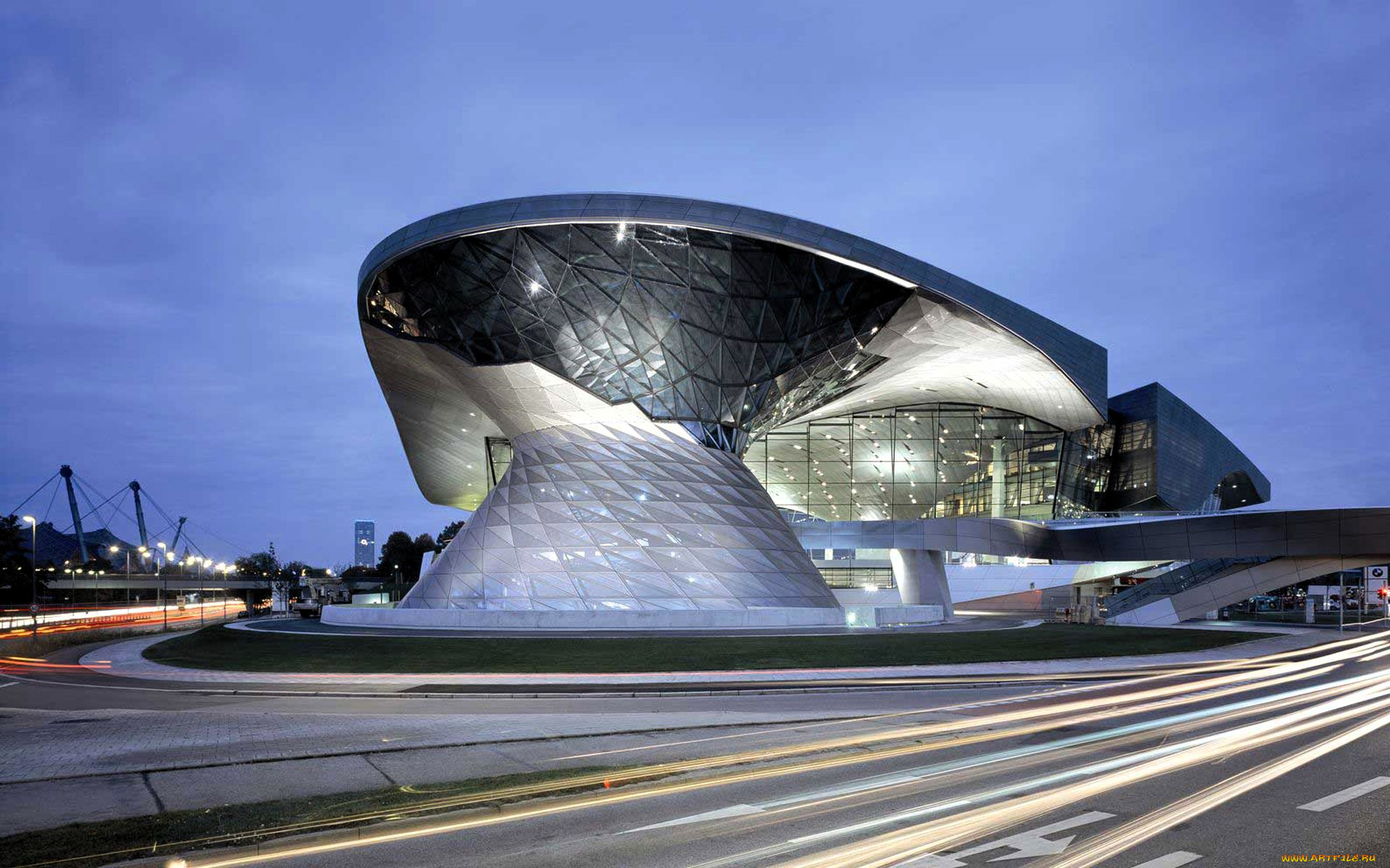 города, мюнхен, , германия, здание, огни, дороги