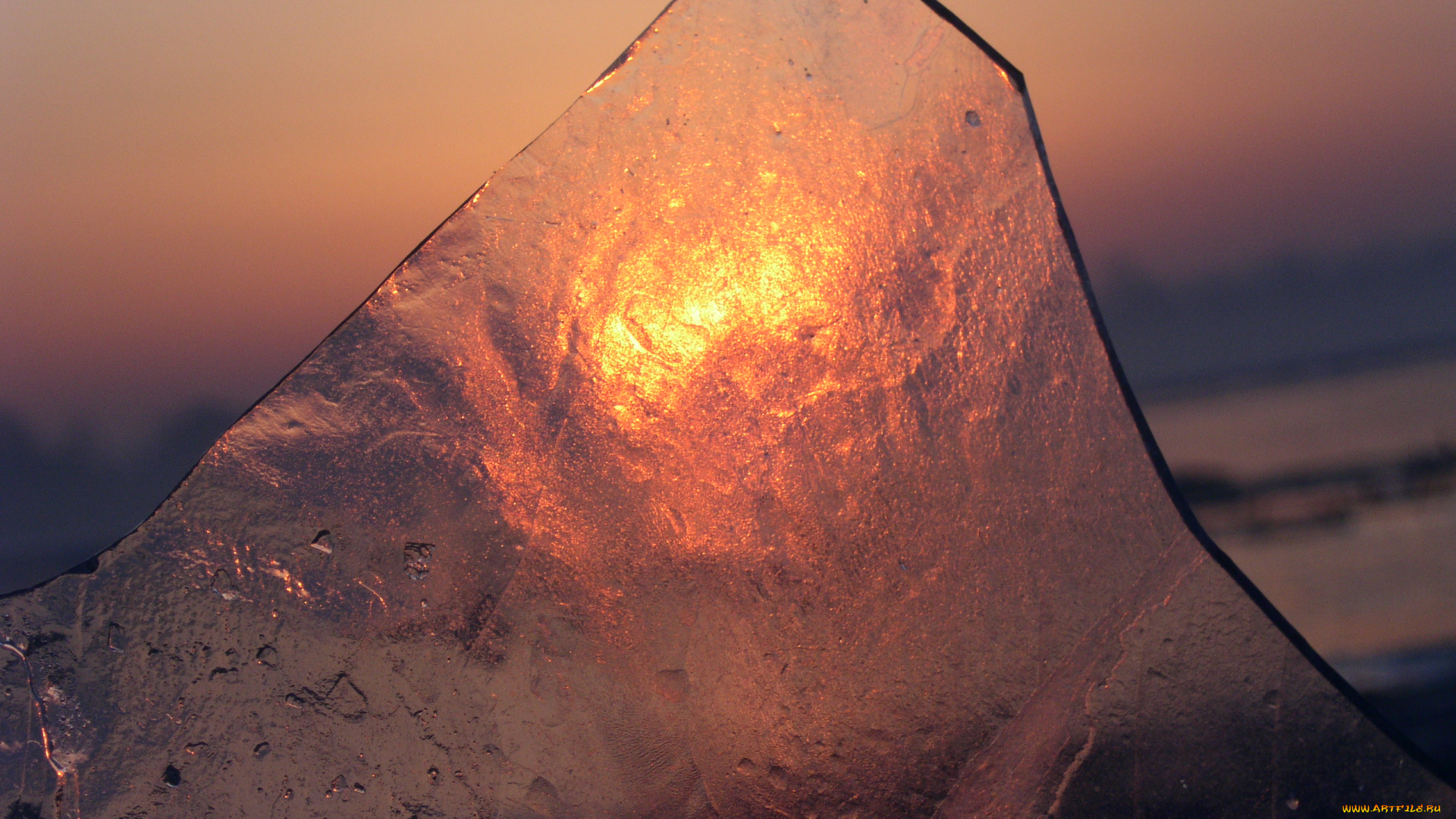 восход, через, льдину, природа