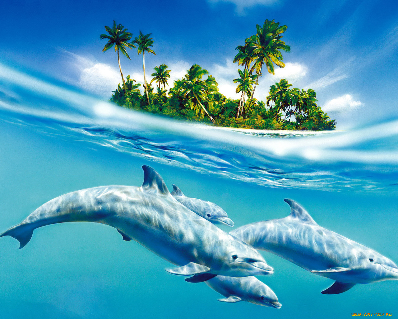 рисованные, животные, дельфины