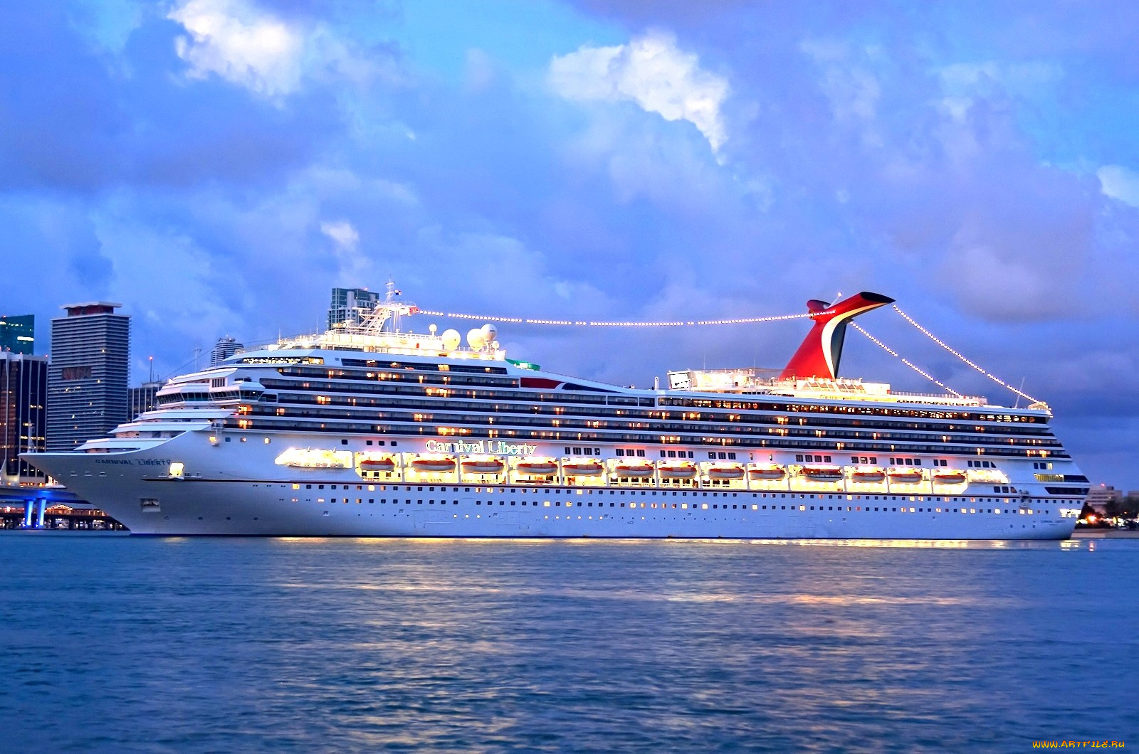 корабли, лайнеры, лайнер, вечер, огни, круиз