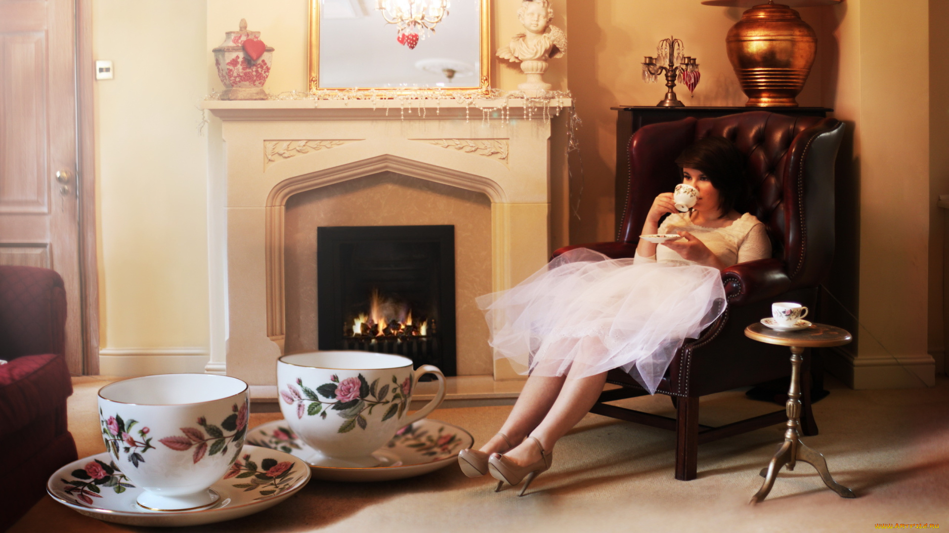 -Unsort, Креатив, девушки, unsort, креатив, чаепитие, чашки, камин