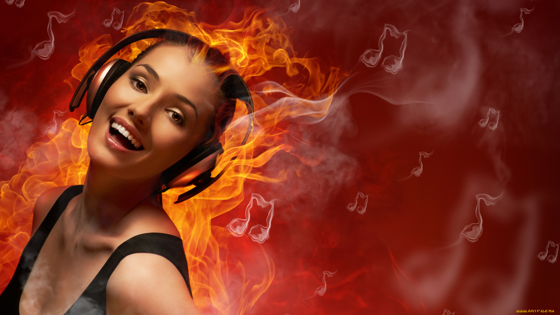 -Unsort, Креатив, девушки, unsort, креатив, огонь, ноты, наушники, улыбка, настроение