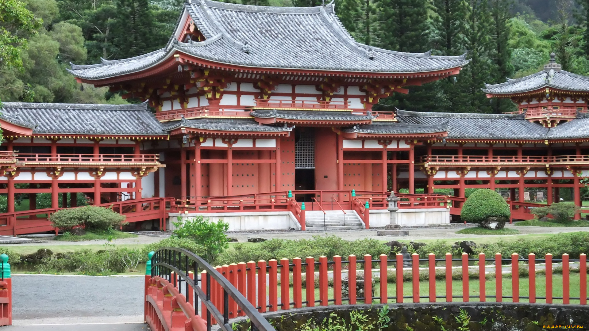 города, буддистские, другие, храмы, парк, храм, крыша, ограда, пагода