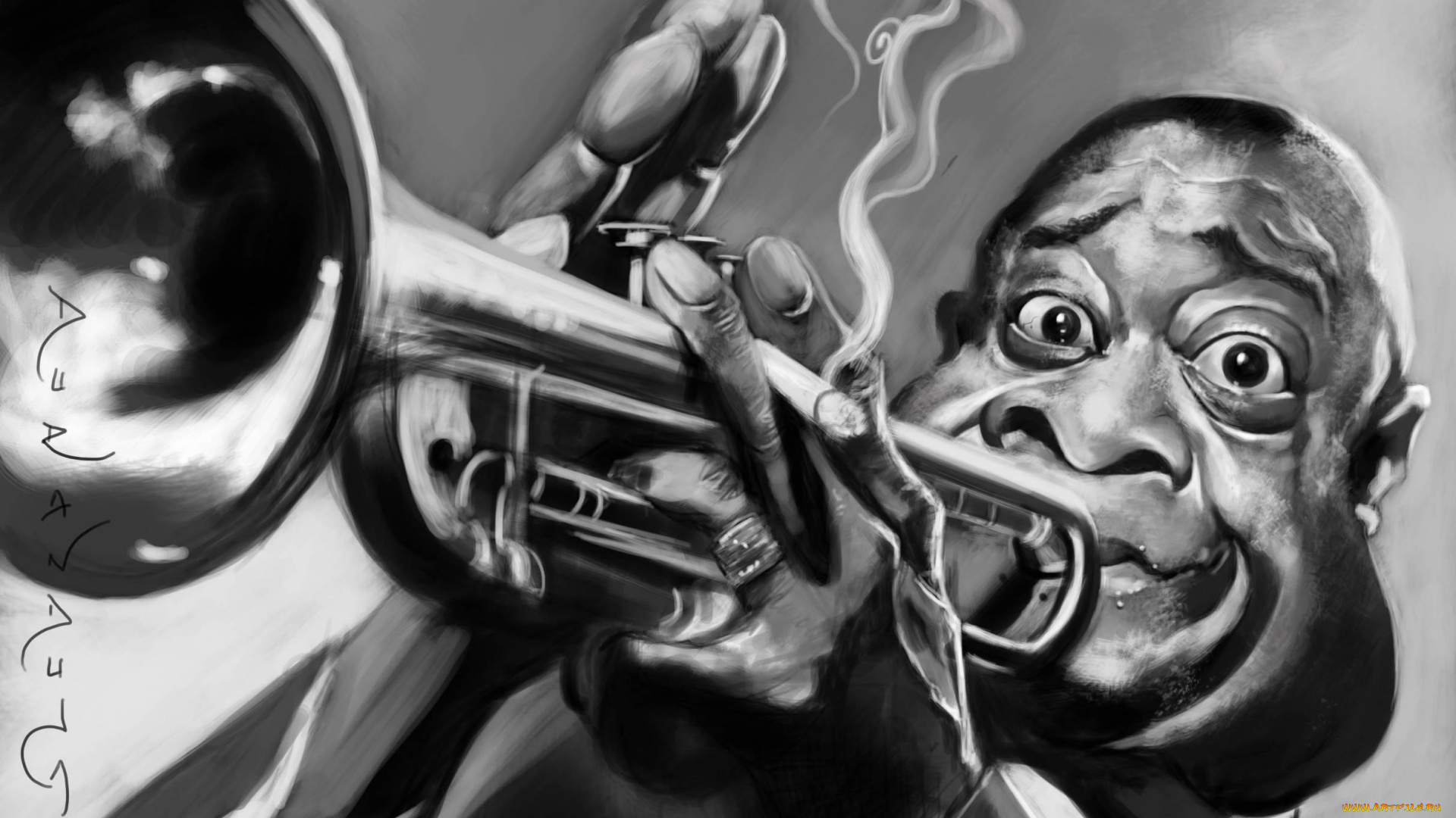 louis, armstrong, рисованные, люди, трубач, джаз