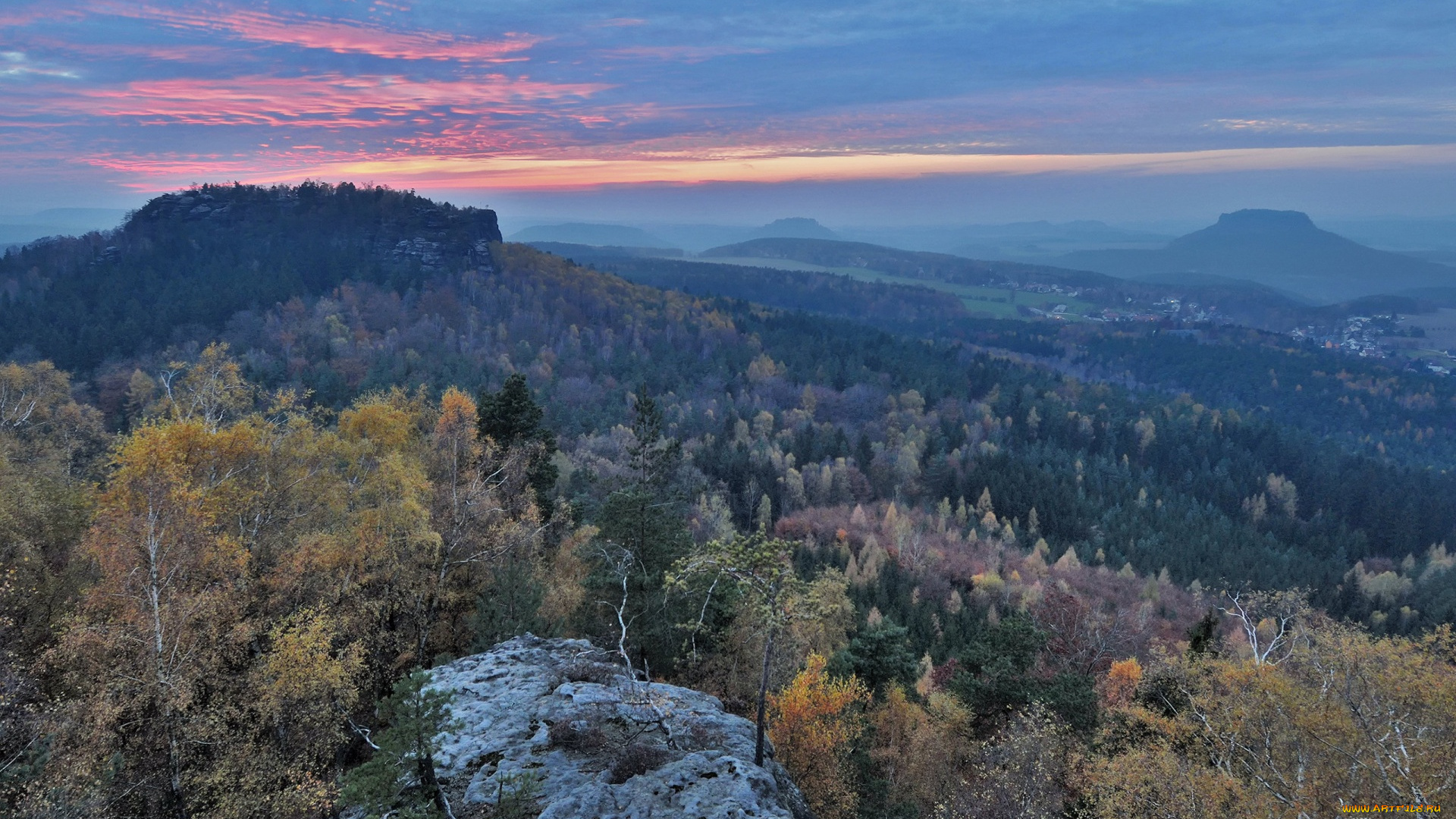 природа, горы, лес, рассвет, утро