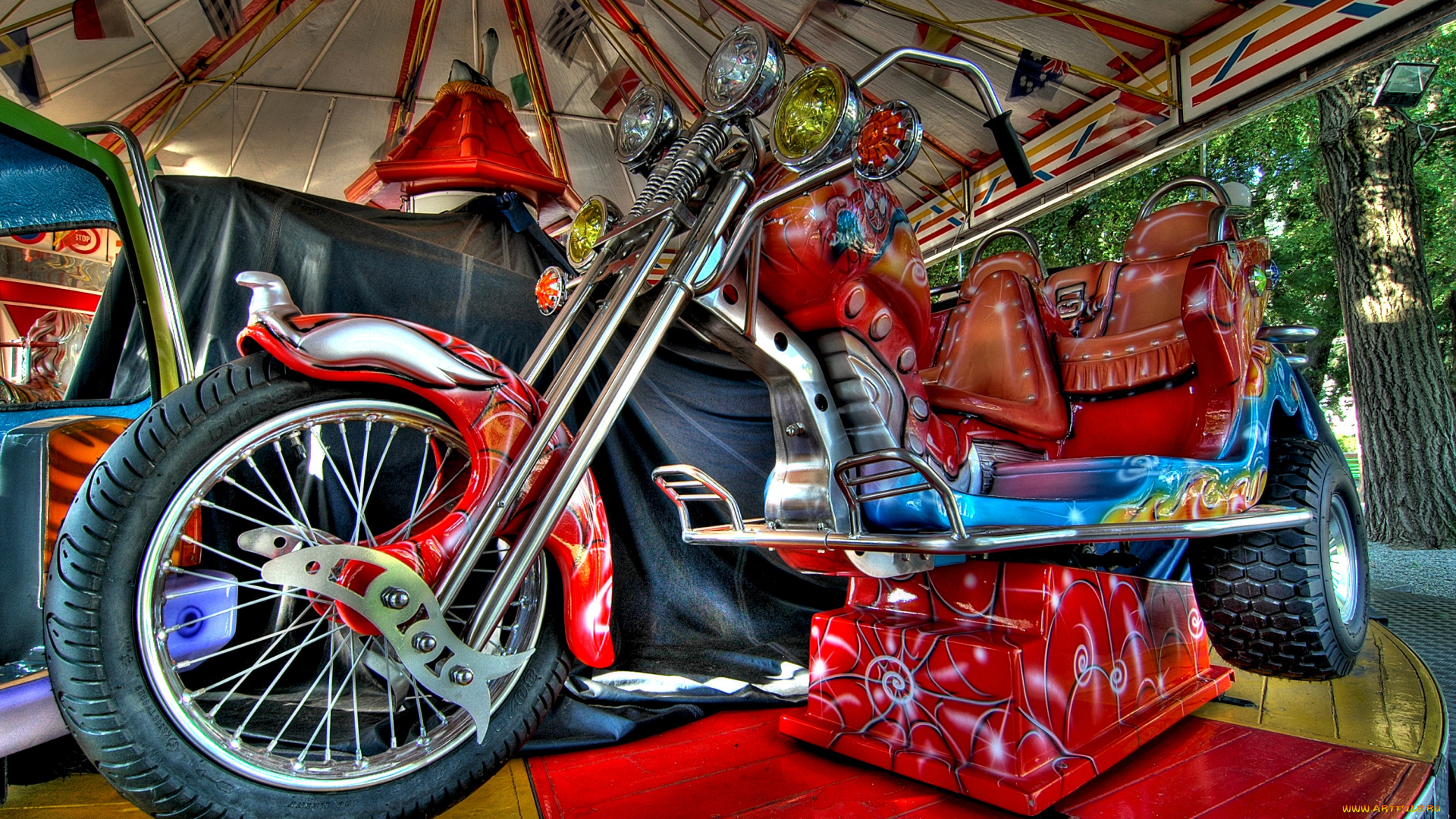 разное, карусели, качели, аттракционы, мотоцикл