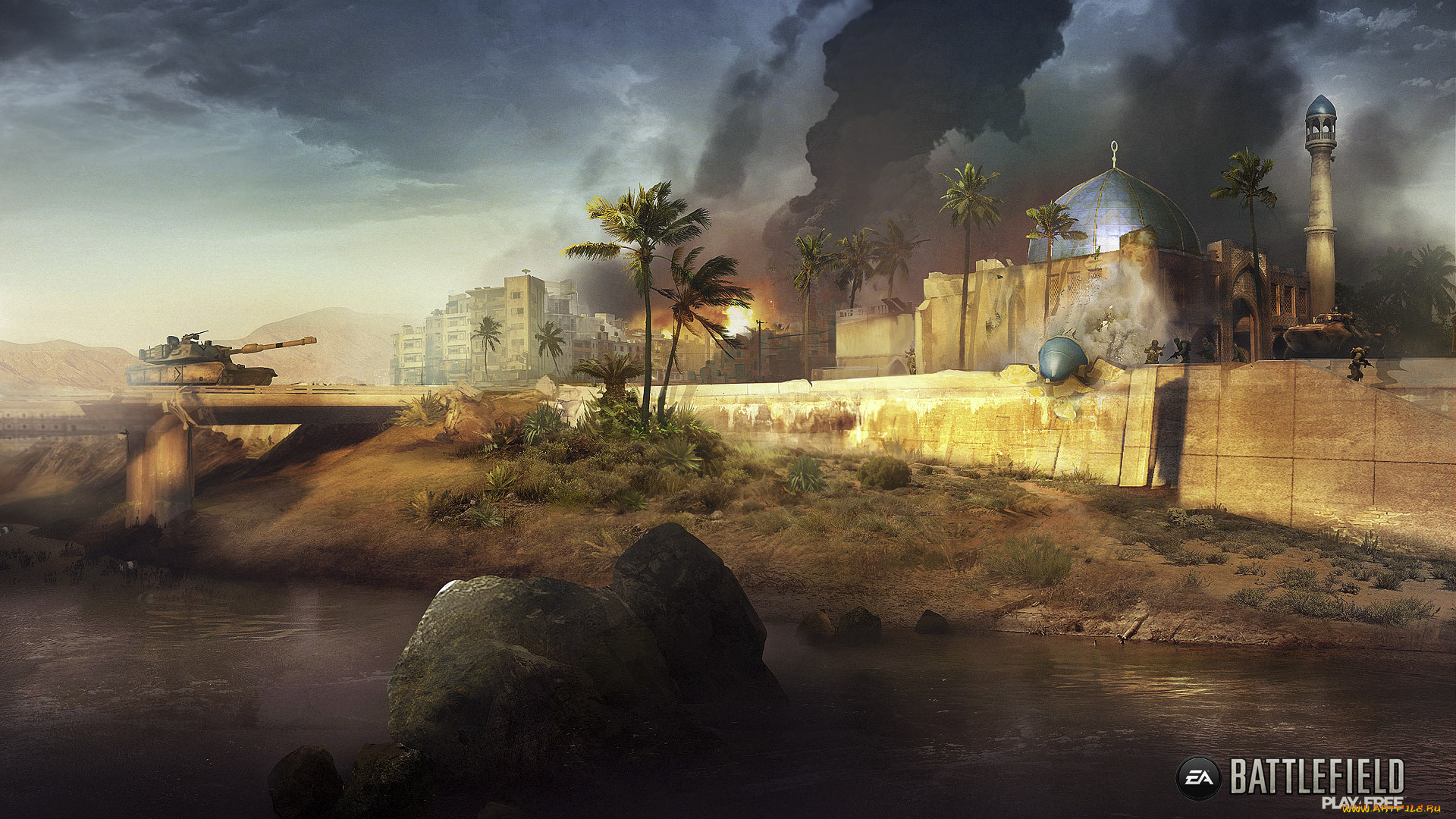 видео, игры, battlefield, play4free, танк, река, город, ea