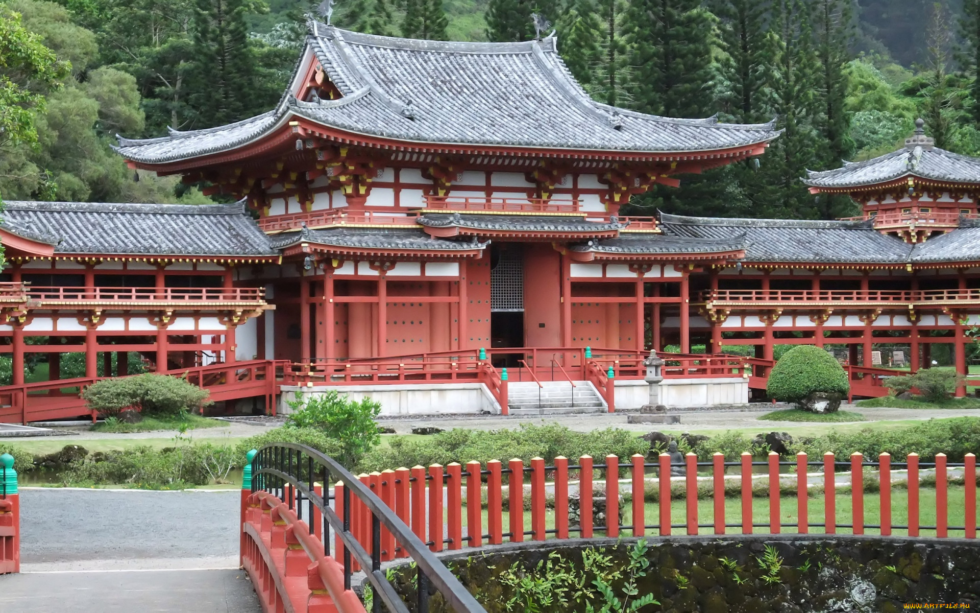 города, буддистские, другие, храмы, парк, храм, крыша, ограда, пагода