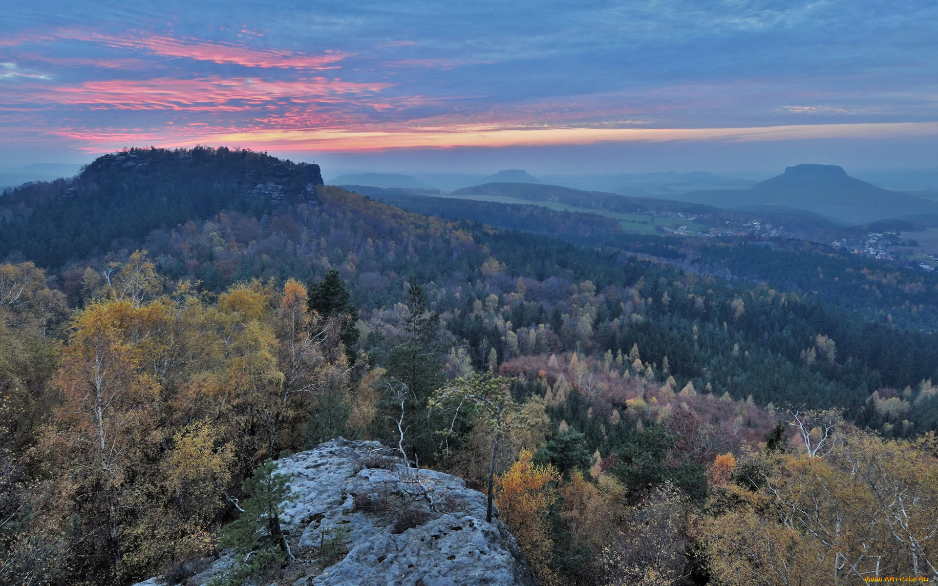 природа, горы, лес, рассвет, утро