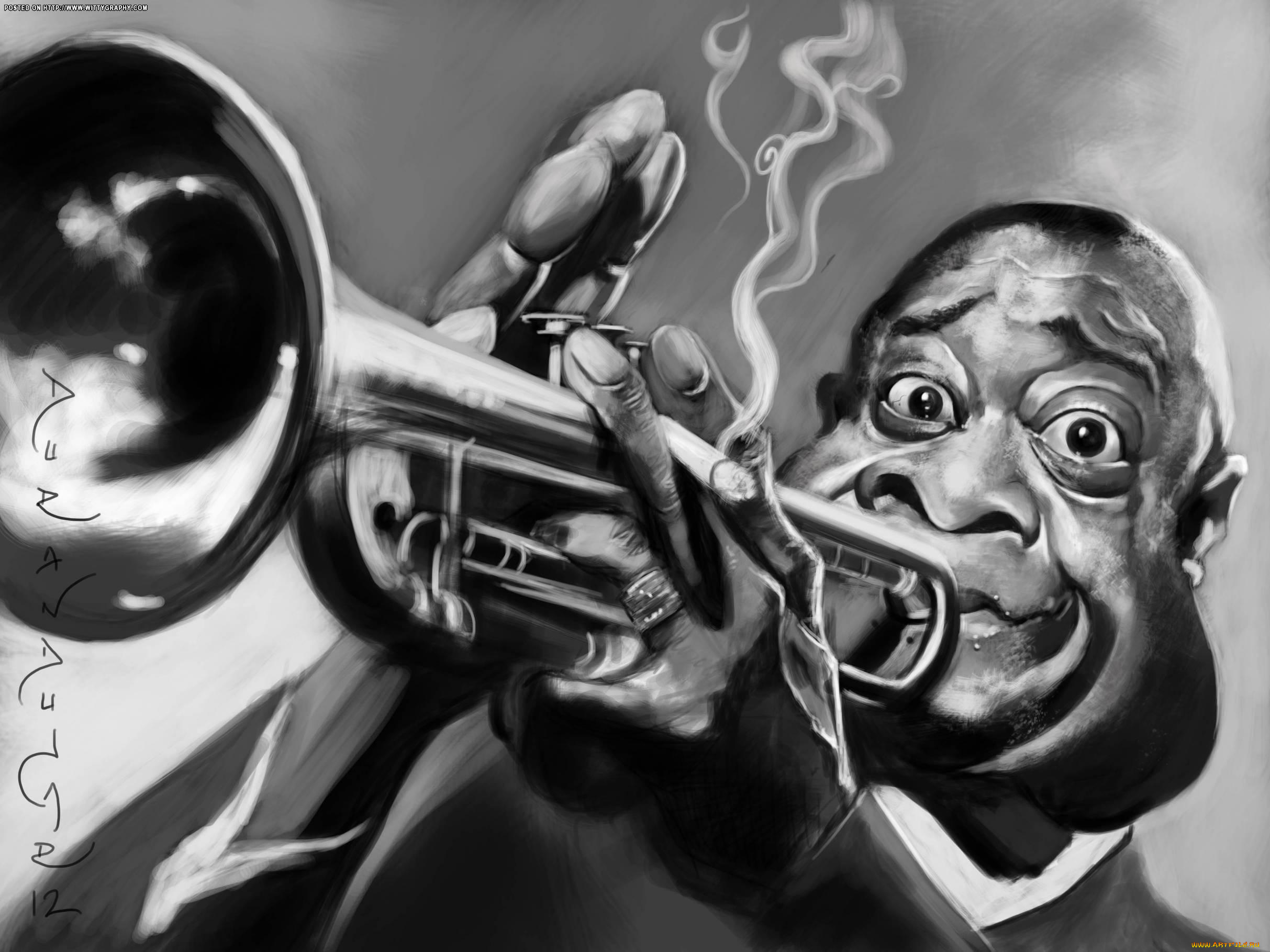 louis, armstrong, рисованные, люди, трубач, джаз