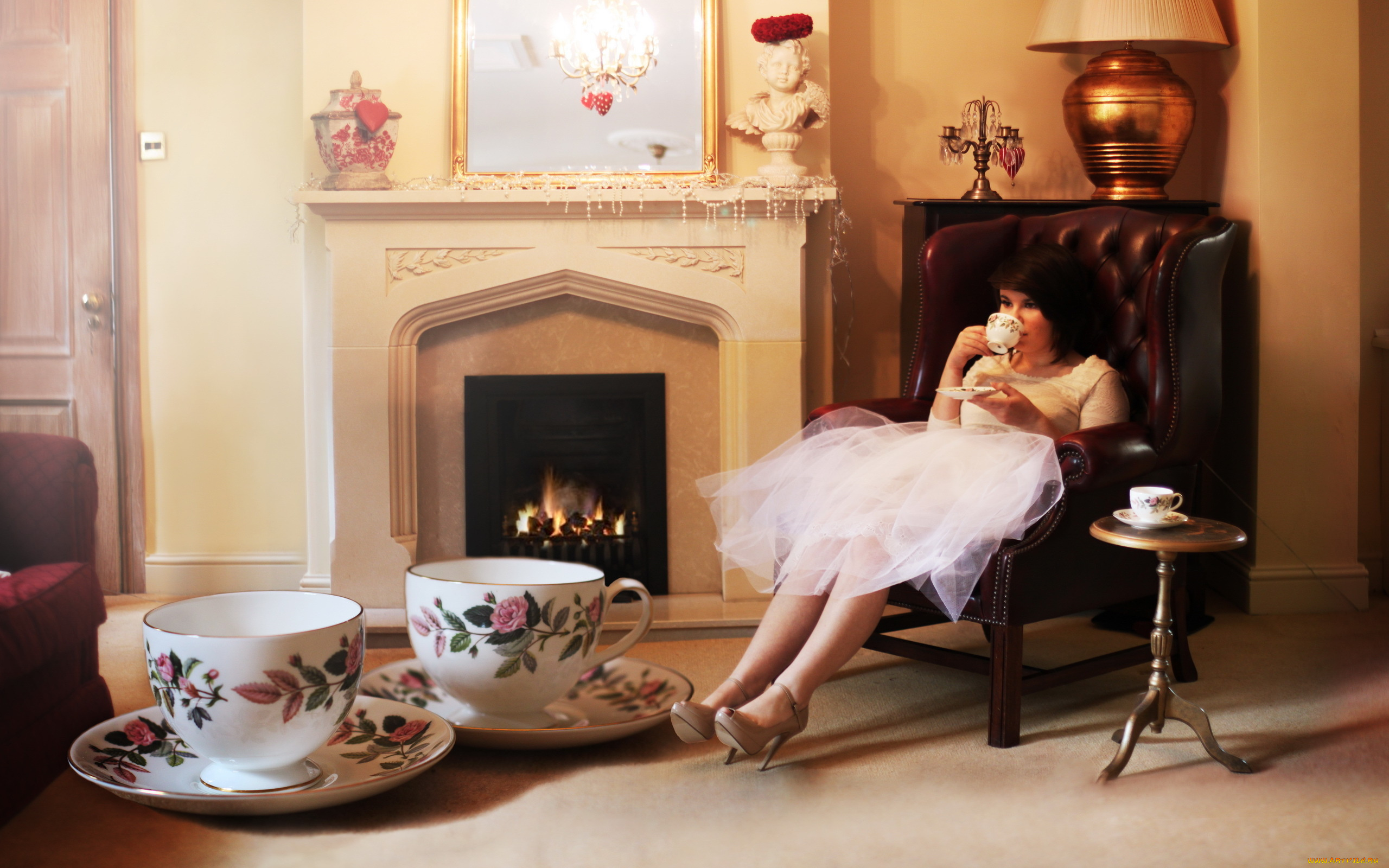 -Unsort, Креатив, девушки, unsort, креатив, чаепитие, чашки, камин