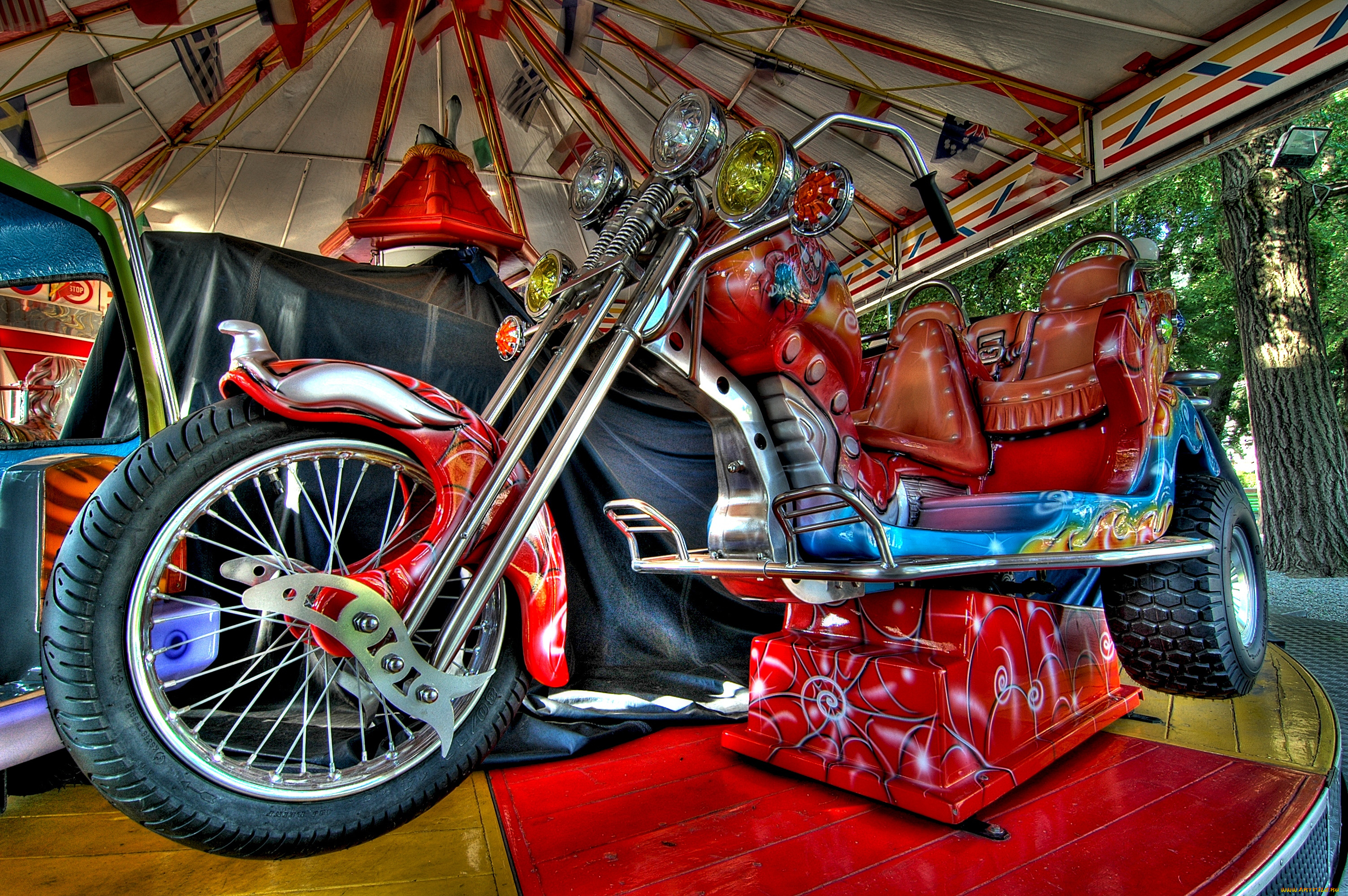 разное, карусели, качели, аттракционы, мотоцикл