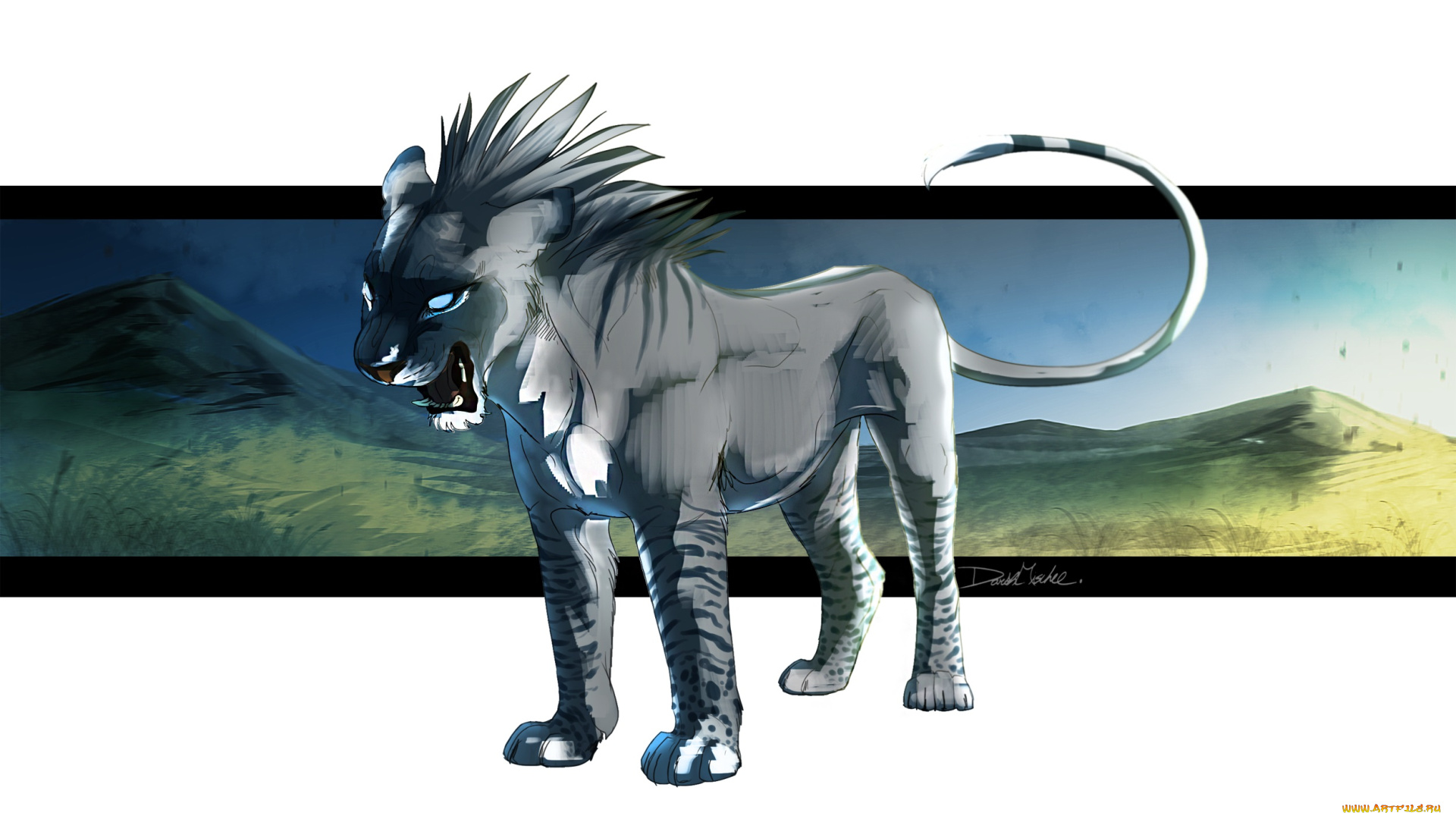 рисованные, животные, львы, лев