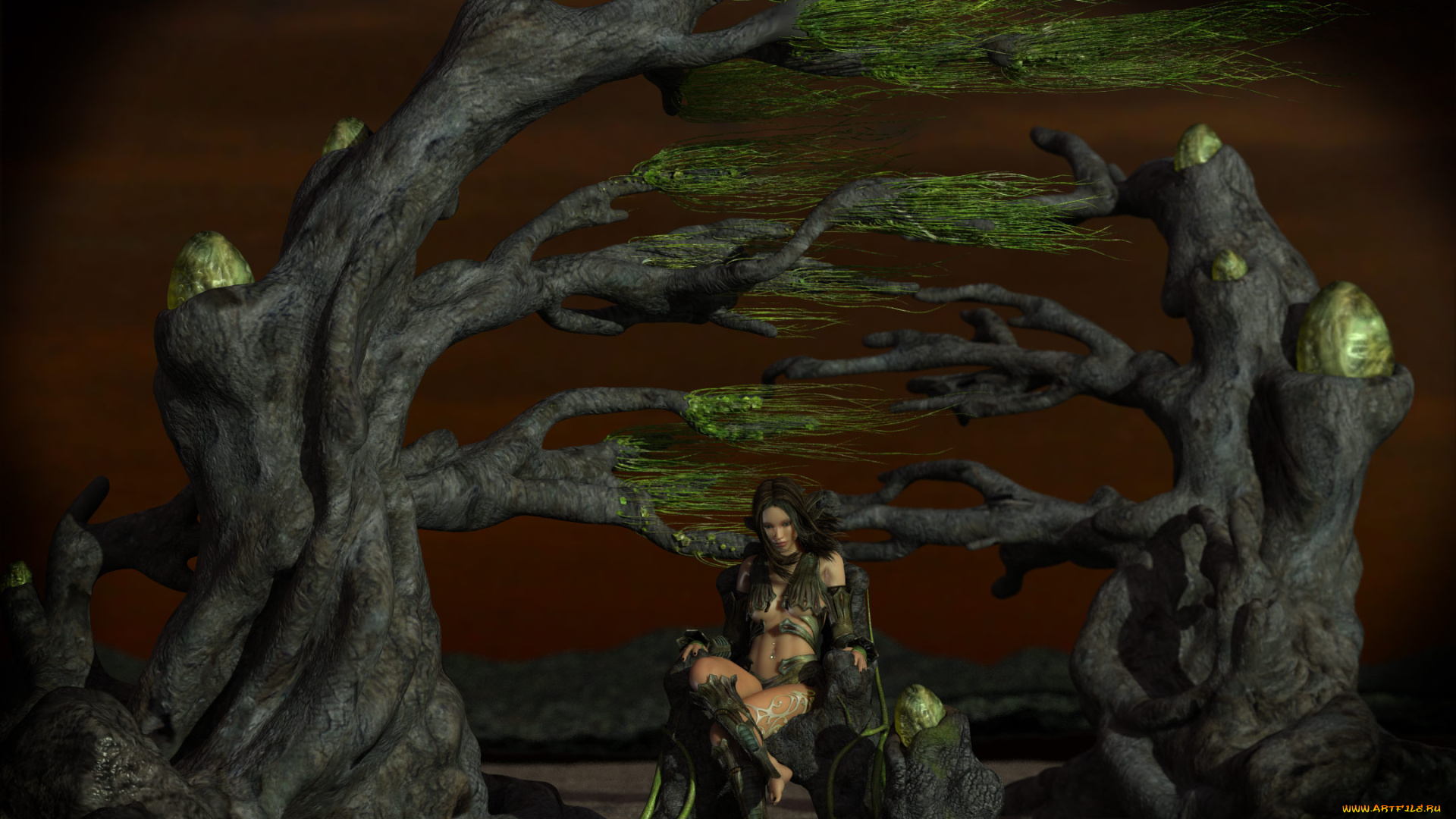 3д, графика, fantasy, , фантазия, дерево, девушка