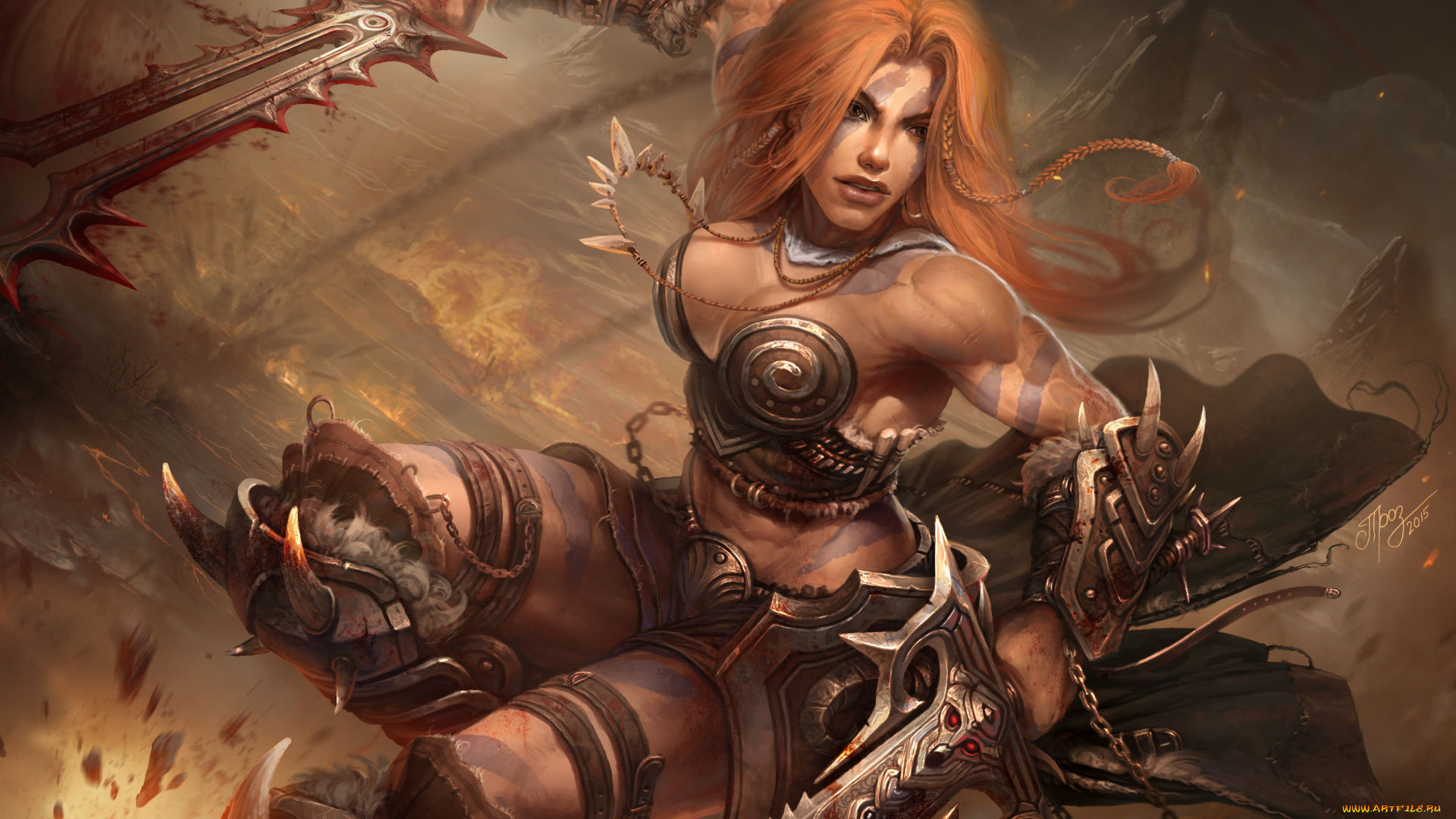 фэнтези, девушки, barbarian, женщина, diablo, грудь, меч, воин