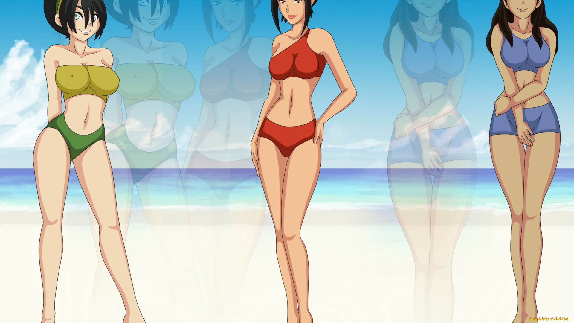 разное, арты, девушки, пляж, фон, взгляд