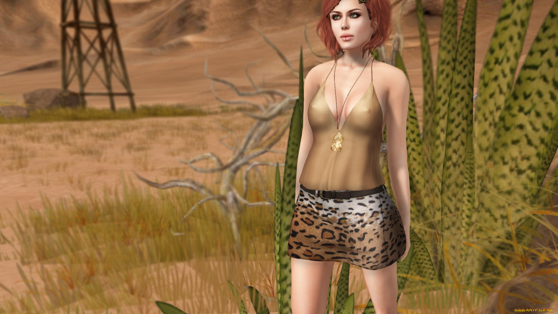 3д, графика, люди, , people, девушка, рыжая, фон, взгляд