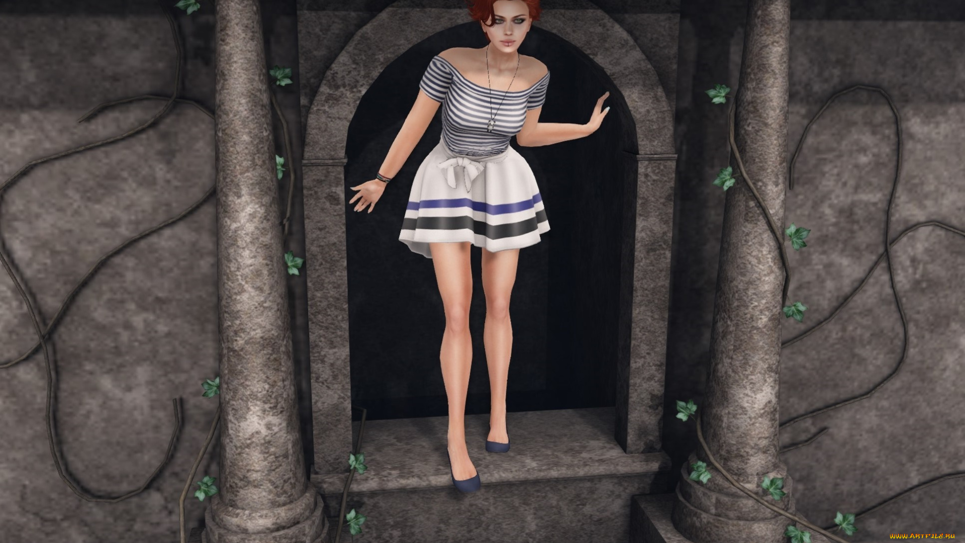 3д, графика, люди, , people, девушка, взгляд, фон, рыжая