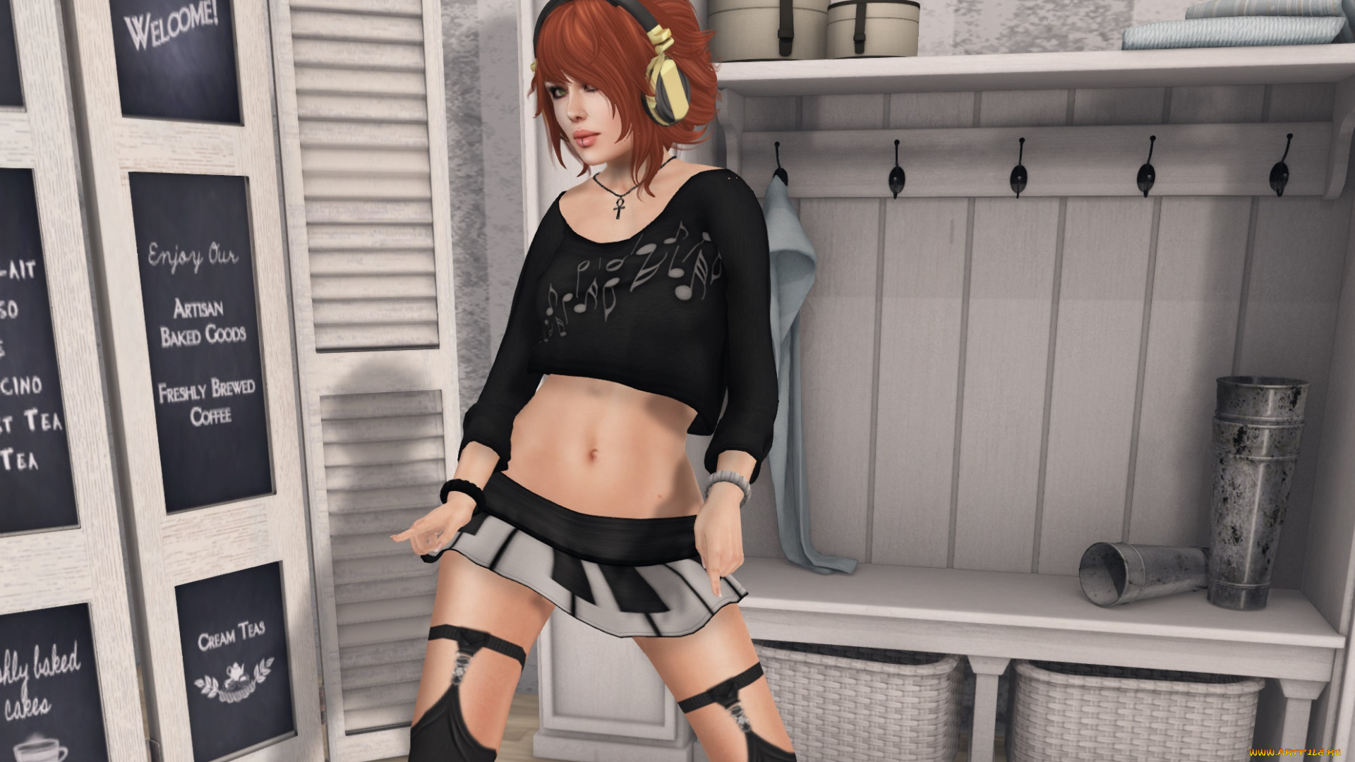 3д, графика, люди, , people, фон, взгляд, девушка, интерьер, рыжая