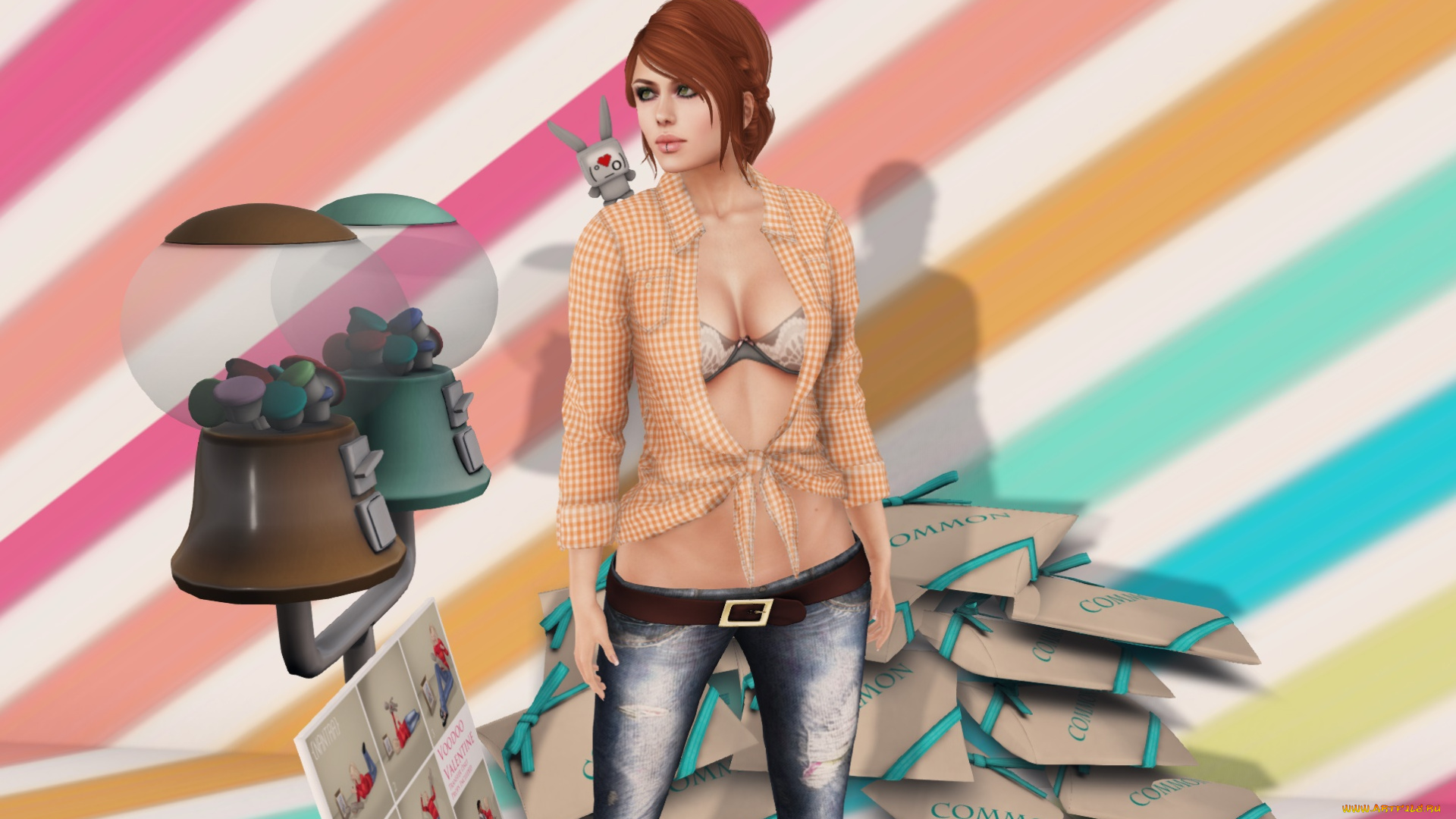 3д, графика, люди, , people, рыжая, фон, взгляд, девушка