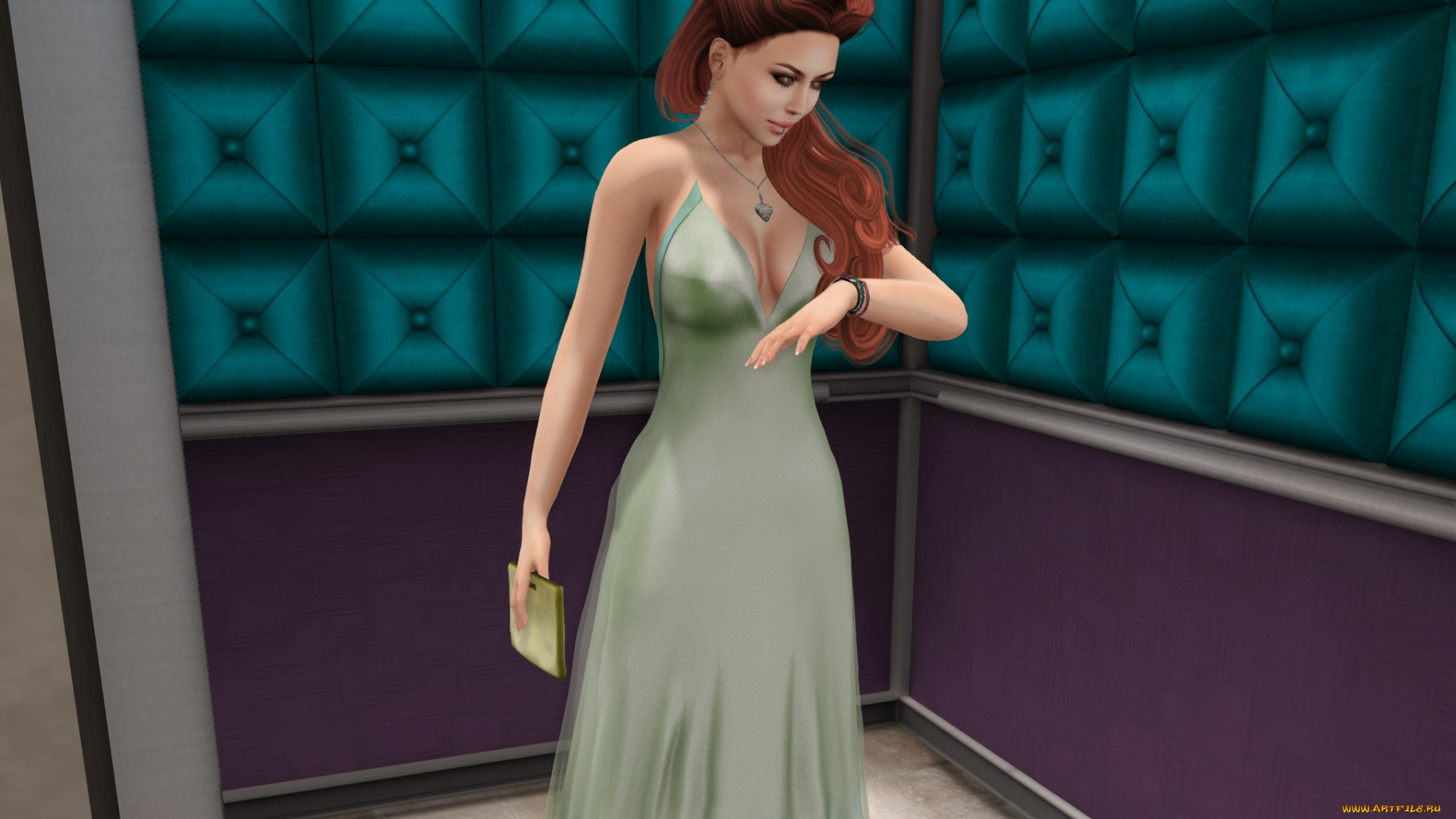 3д, графика, люди, , people, взгляд, девушка, рыжая, фон