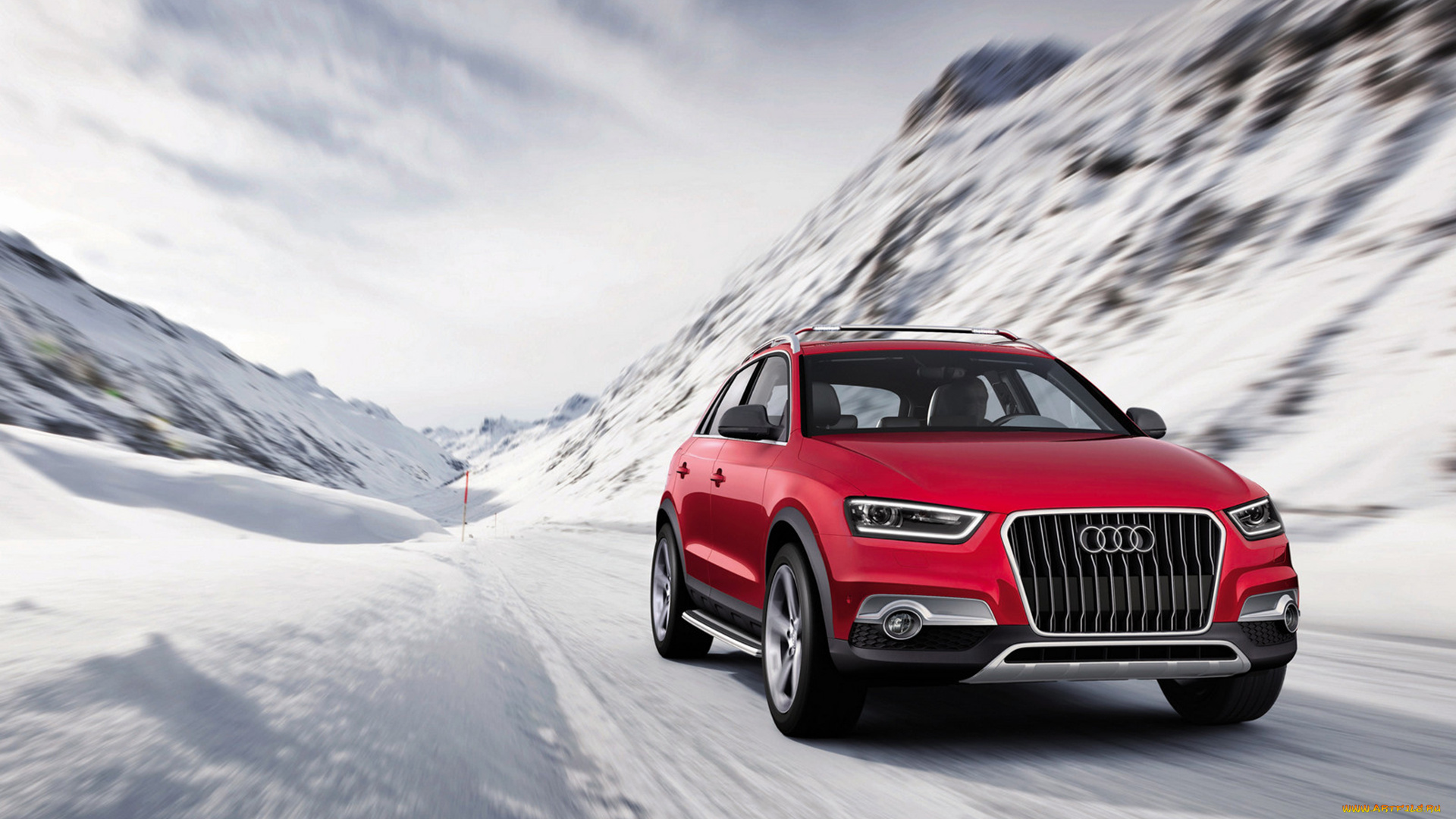 audi, q3, concept, 2012, автомобили, audi, 2012, concept, q3, трасса, снег, красная
