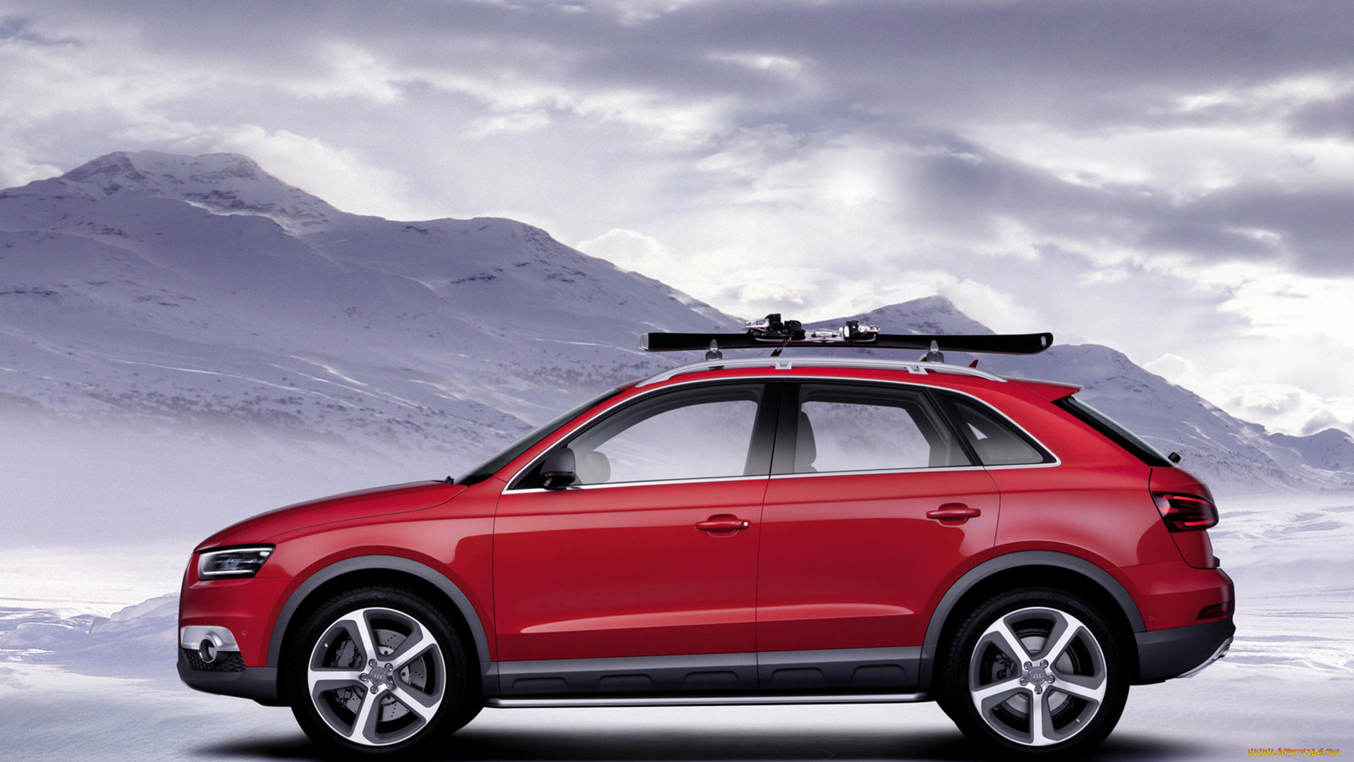 audi, q3, concept, 2012, автомобили, audi, красная, снег, трасса, 2012, concept, q3